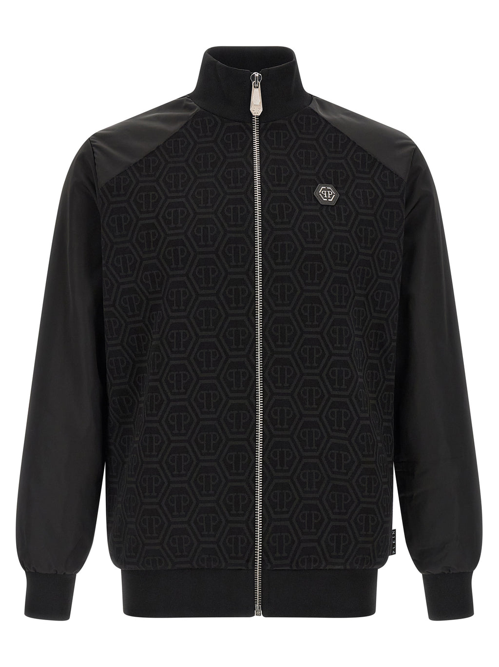Sweatshirt en coton noir de la marque Philipp Plein, coupe décontractée avec logo brodé sur la poitrine.