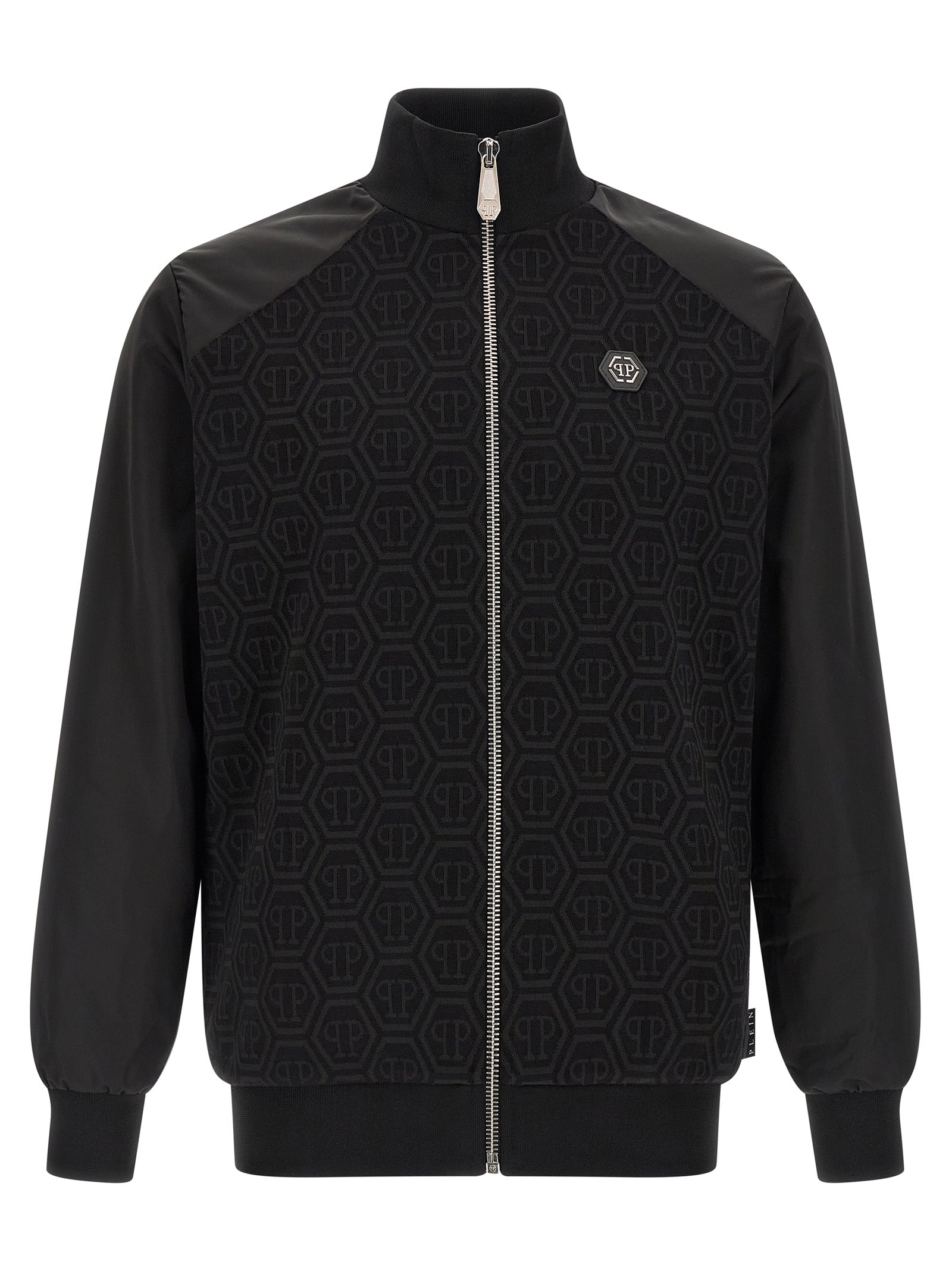 Sweatshirt en coton noir de la marque Philipp Plein, coupe décontractée avec logo brodé sur la poitrine.