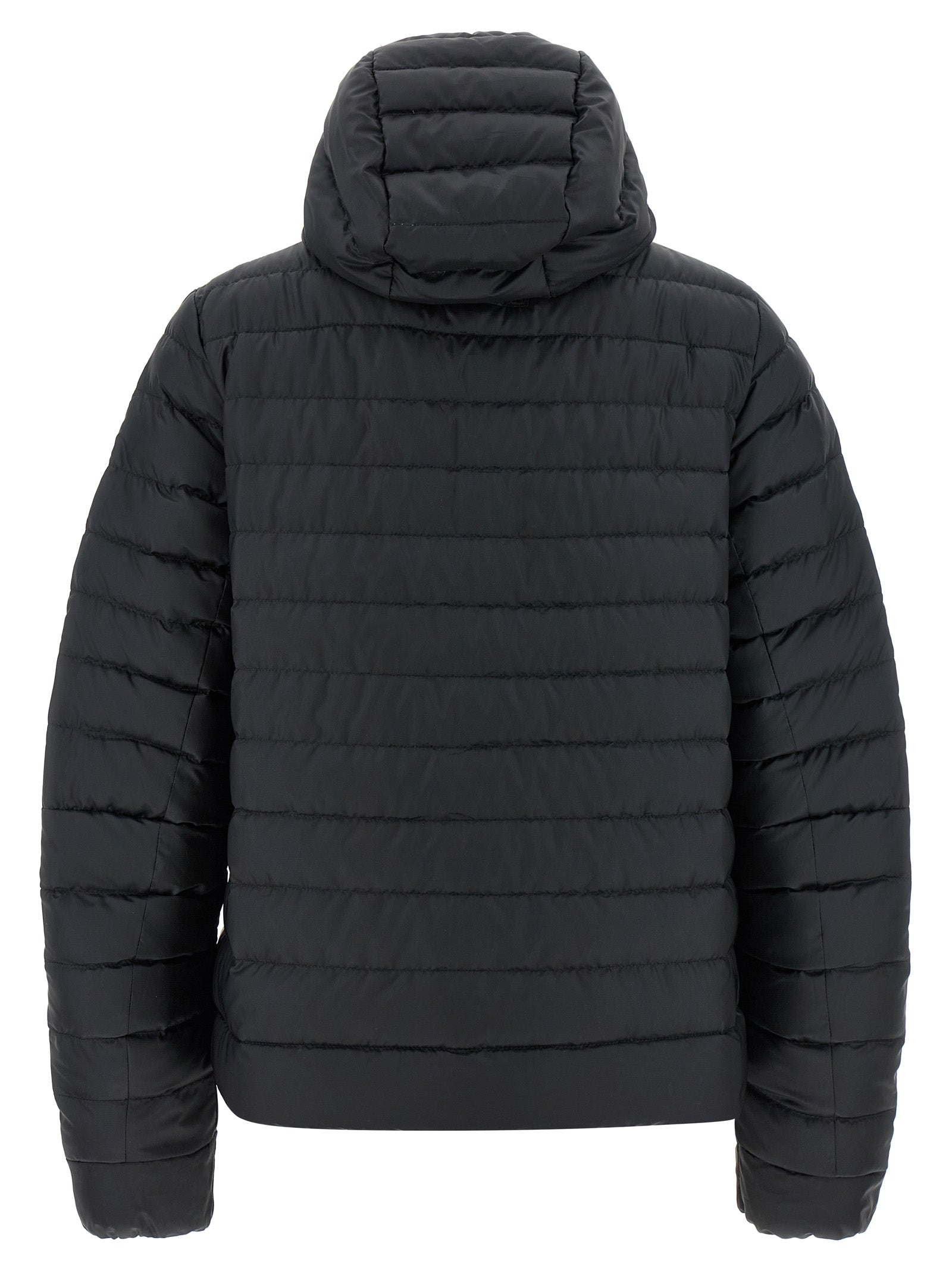 Veste longue en polyamide noire de Canada Goose, coupe-vent et résistante, avec capuche et fermeture zippée.