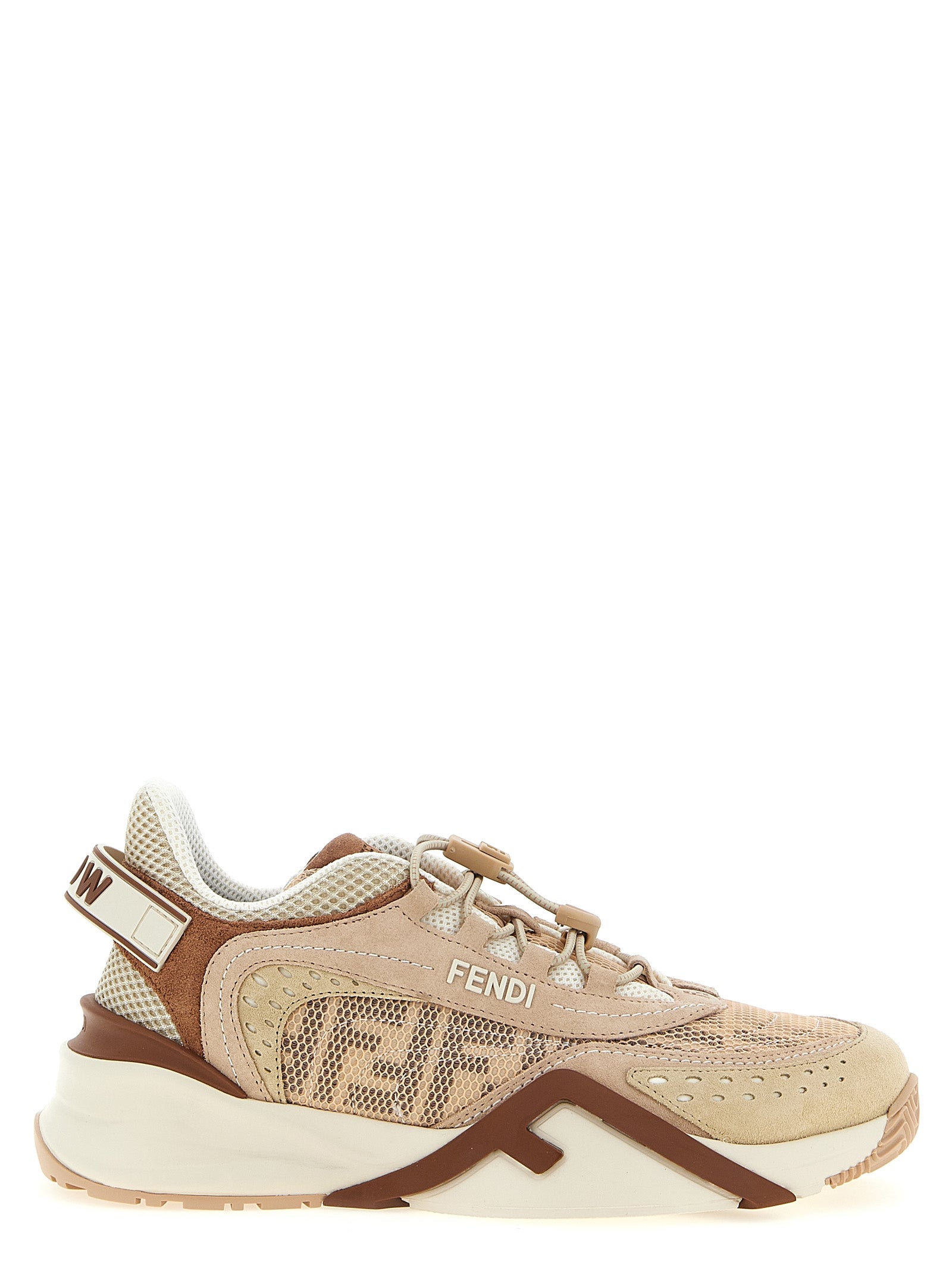 Chaussures de sport Fendi multicolores en polyamide avec semelle blanche et design moderne, vues de face.