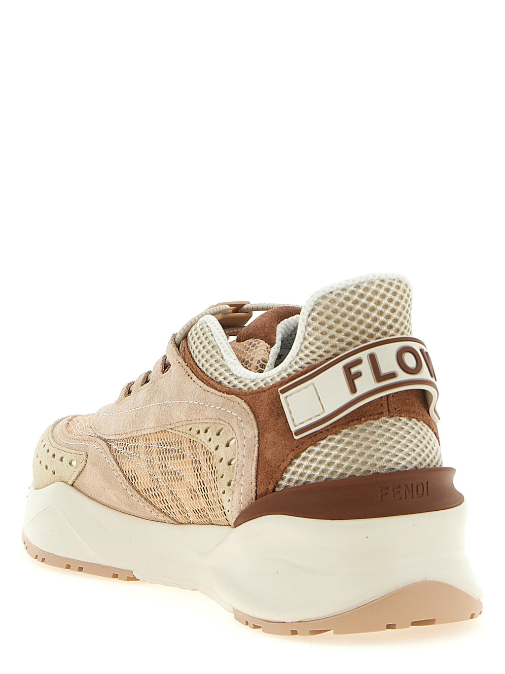 Chaussures de sport Fendi en polyamide multicolore avec semelle blanche, vue de côté.