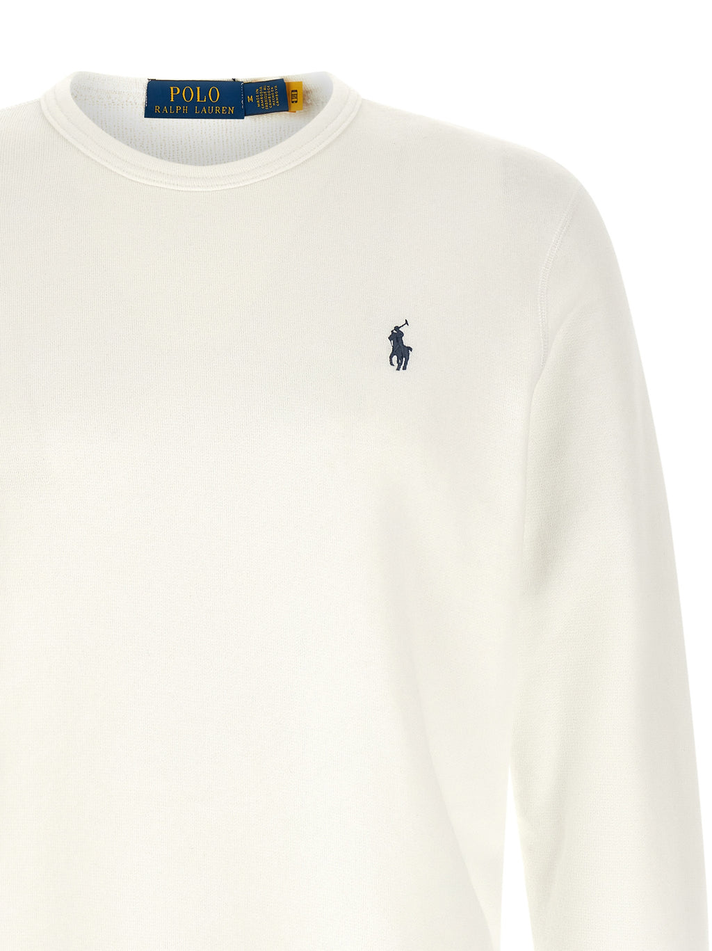 Sweatshirt blanc en coton de Polo Ralph Lauren avec col ras du cou et logo brodé sur la poitrine.