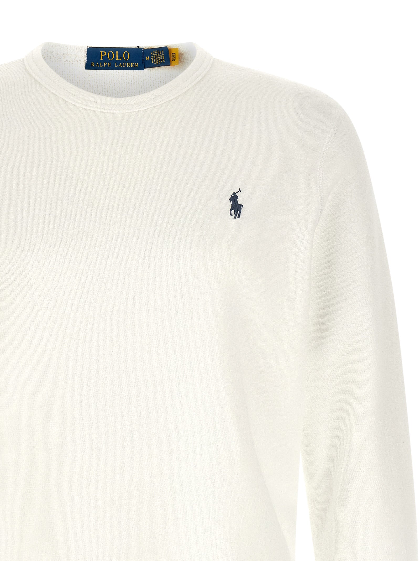 Sweatshirt blanc en coton de Polo Ralph Lauren avec col ras du cou et logo brodé sur la poitrine.