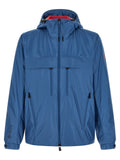 Veste shell en polyamide bleue Moncler Grenoble, coupe-vent et imperméable, avec capuche et fermeture zippée.
