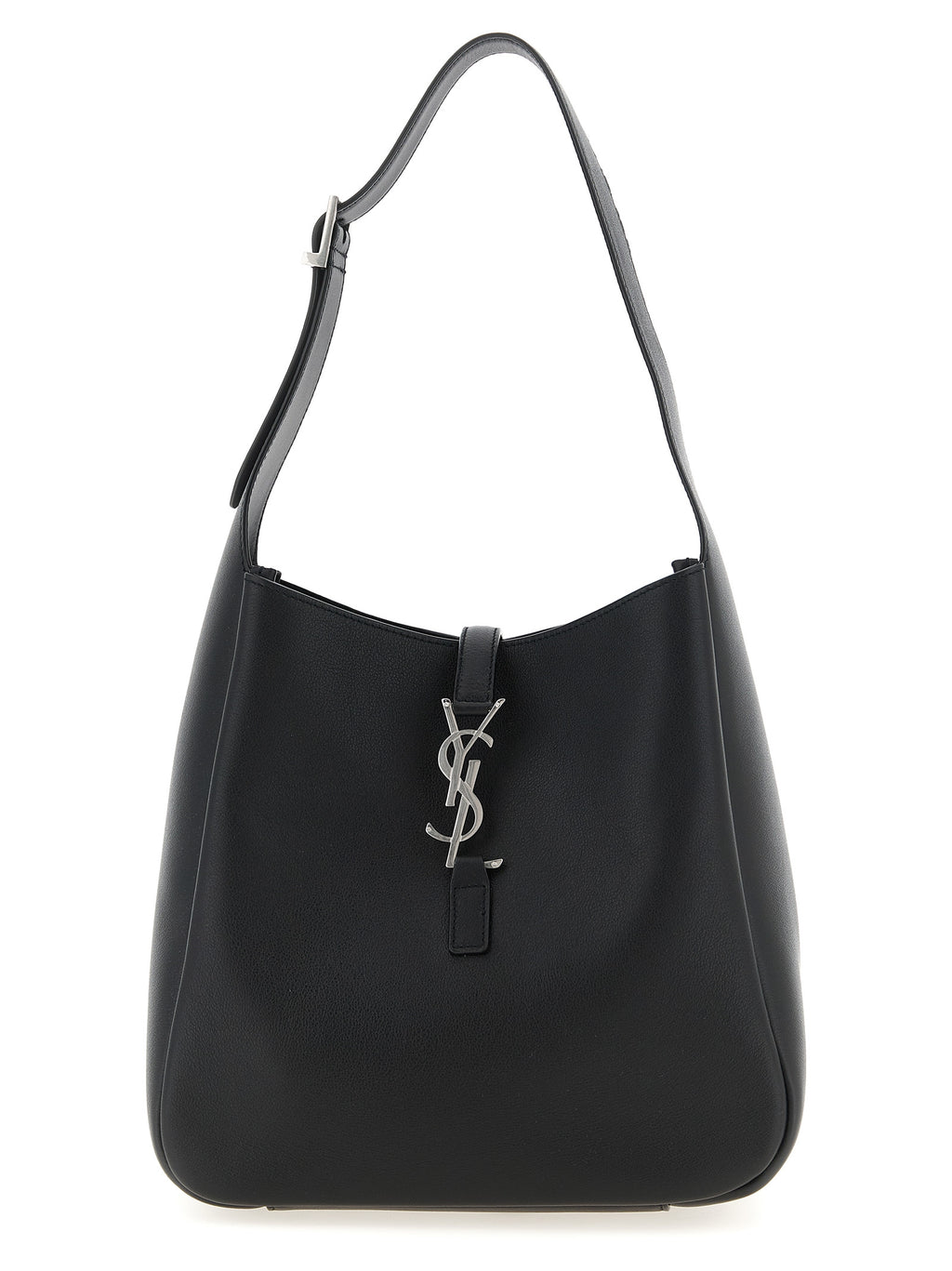 Sac à épaule en cuir de veau noir de Saint Laurent avec détails élégants et finition raffinée, vue de face.