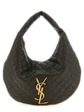 Sac à main Saint Laurent en cuir d'agneau marron, sacoche épaule élégante avec finition raffinée, visible en détail.