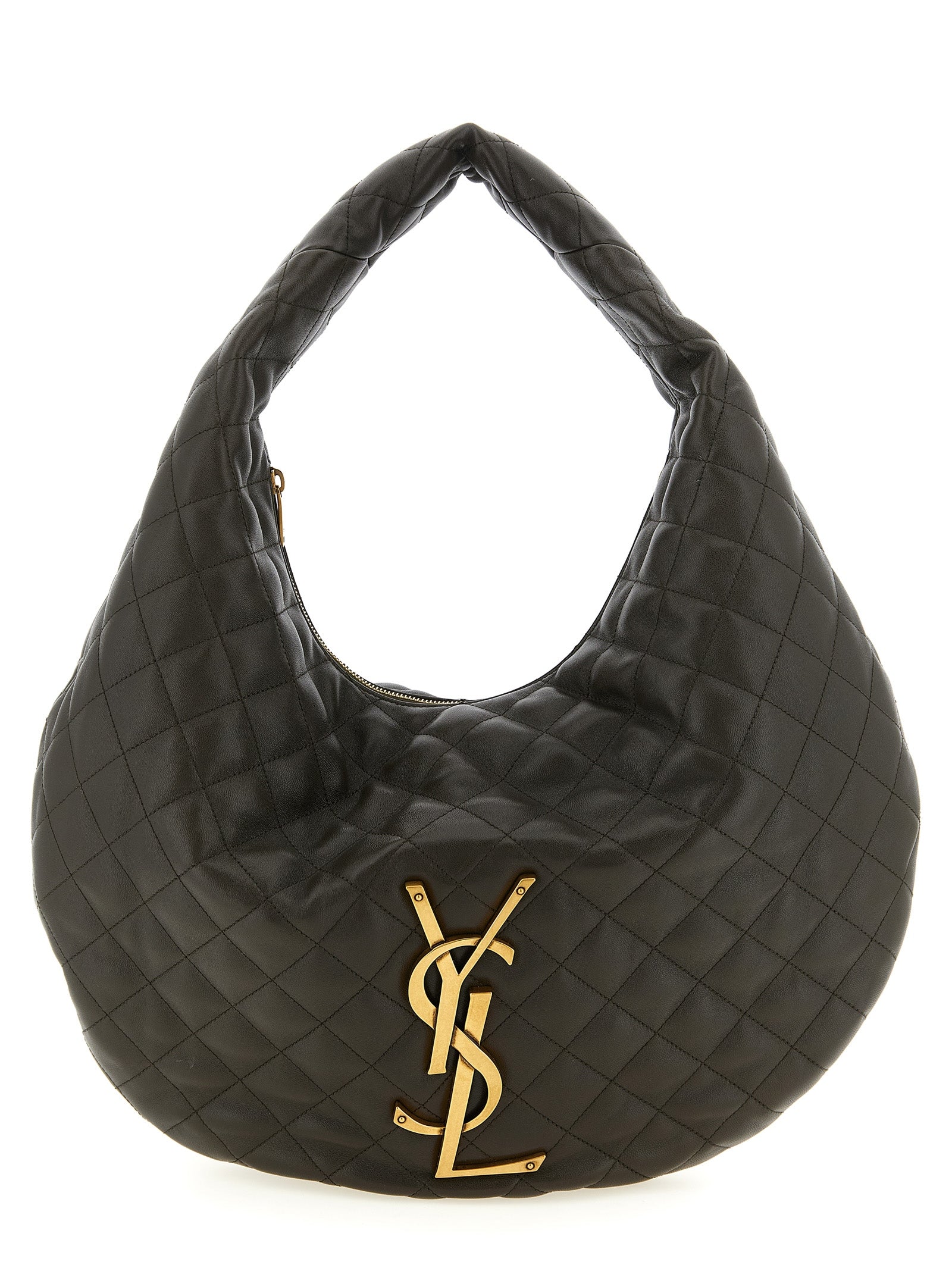 Sac à main Saint Laurent en cuir d'agneau marron, sacoche épaule élégante avec finition raffinée, visible en détail.