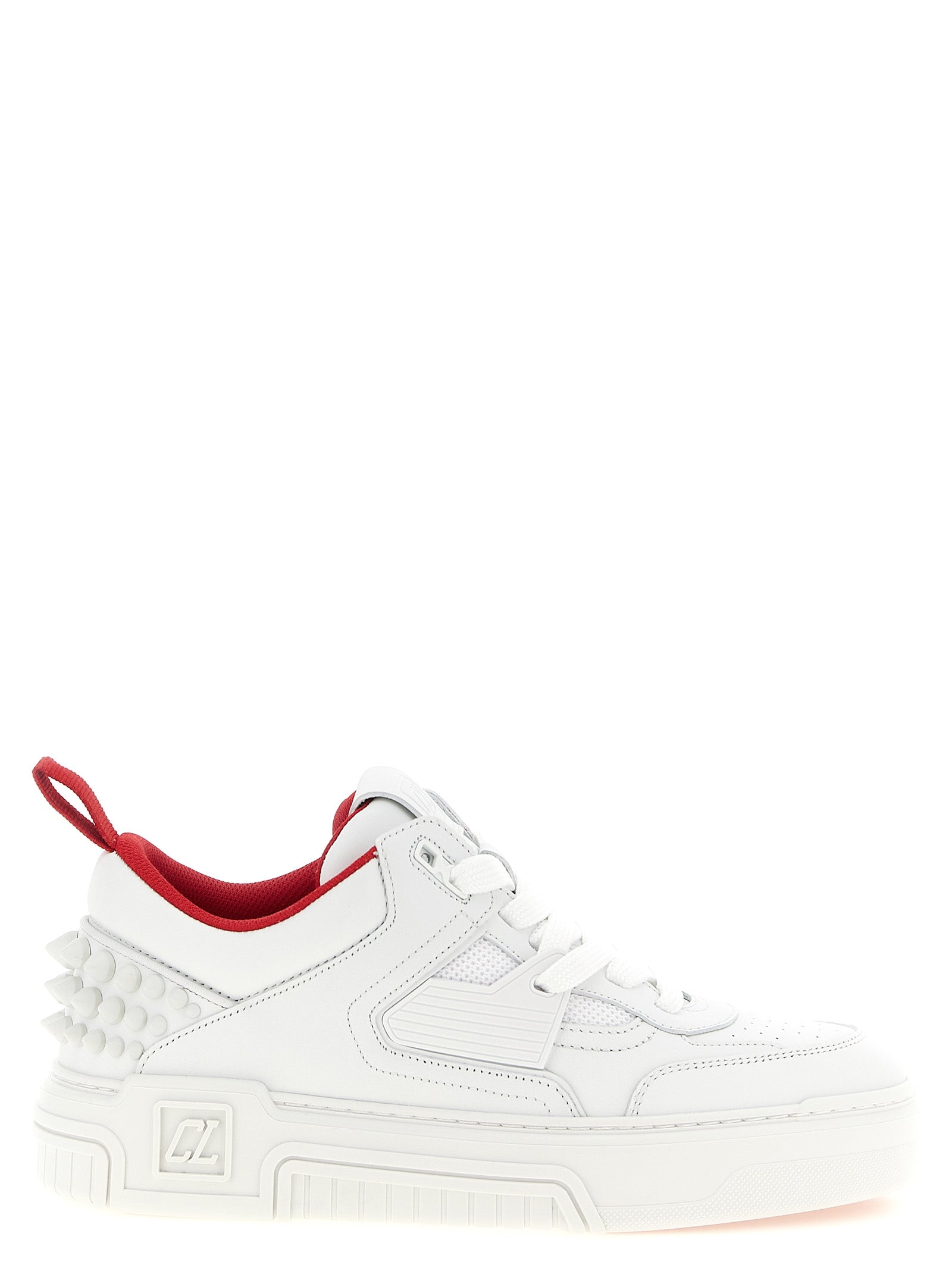 Sneakers athlétiques en cuir de veau blanc de Christian Louboutin, chaussures de sport élégantes pour homme ou femme.