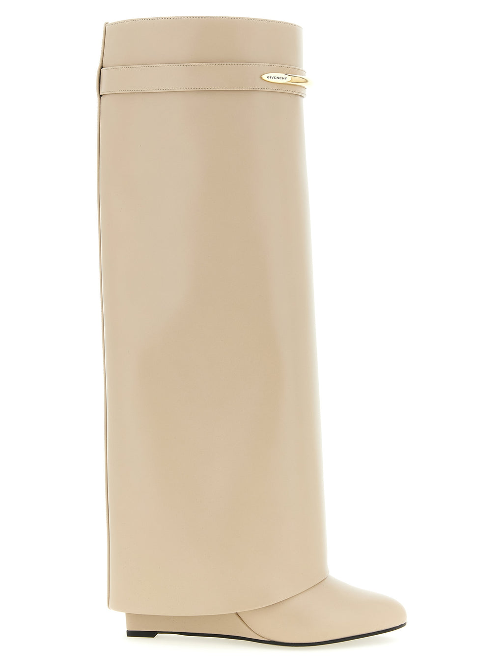 Bottes over-the-knee en cuir de veau beige Givenchy, élégantes et sophistiquées, visibles sur l'image.