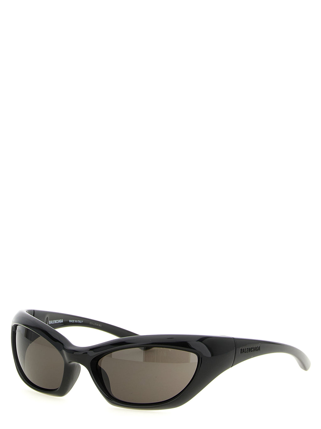 Lunettes de soleil Balenciaga en polyamide noire avec monture élégante et modernes, vue de face sur un fond neutre.