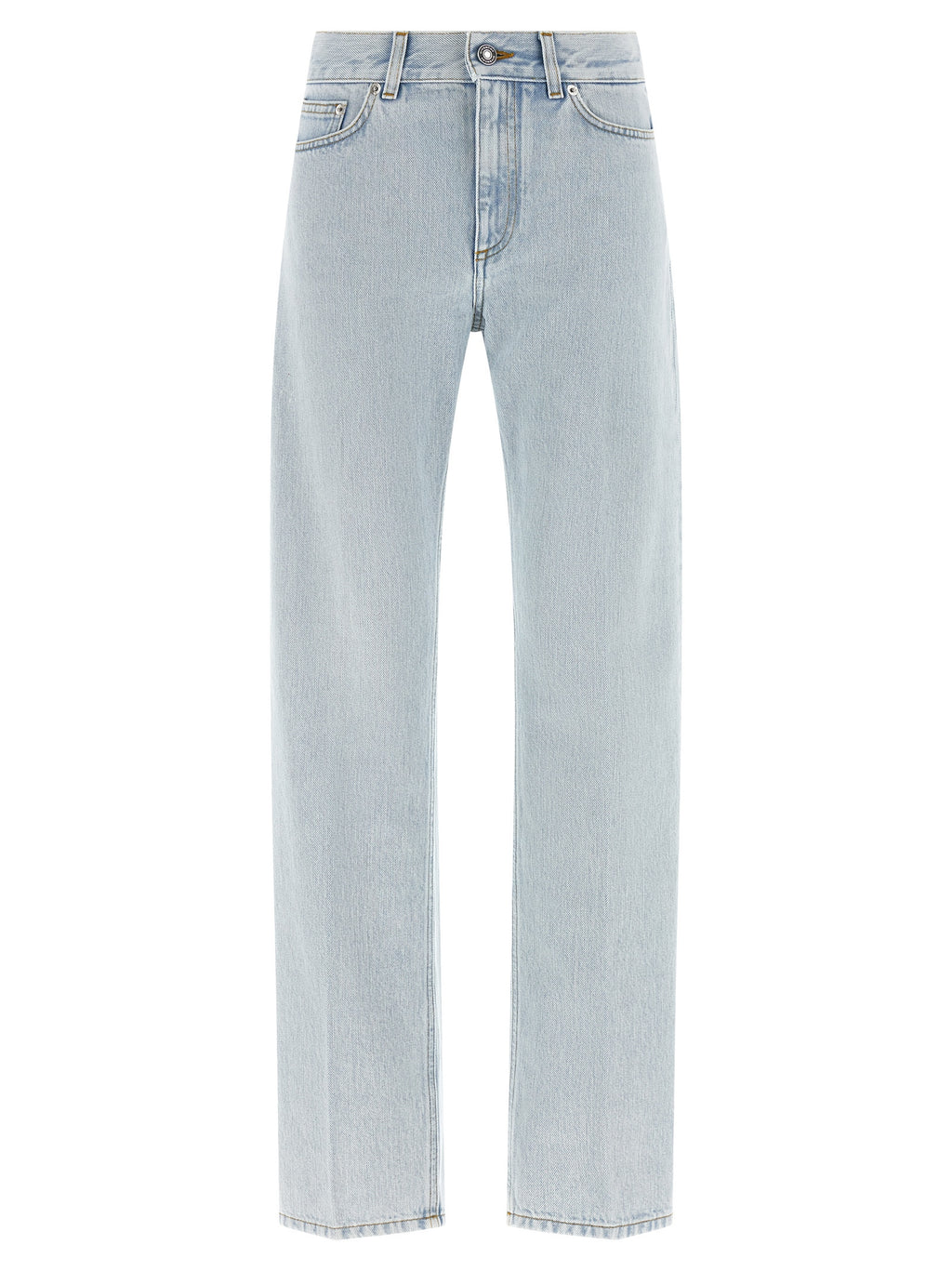 Jeans droits en coton bleu de la marque Givenchy, vue de face avec détails de la coupe et de la texture du tissu.