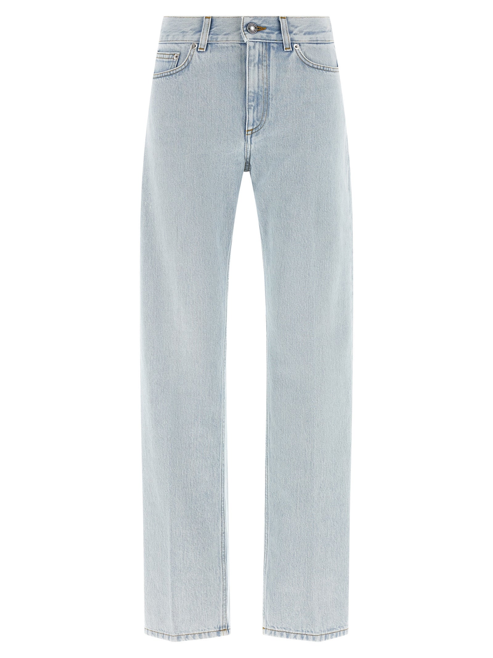 Jeans droits en coton bleu de la marque Givenchy, vue de face avec détails de la coupe et de la texture du tissu.
