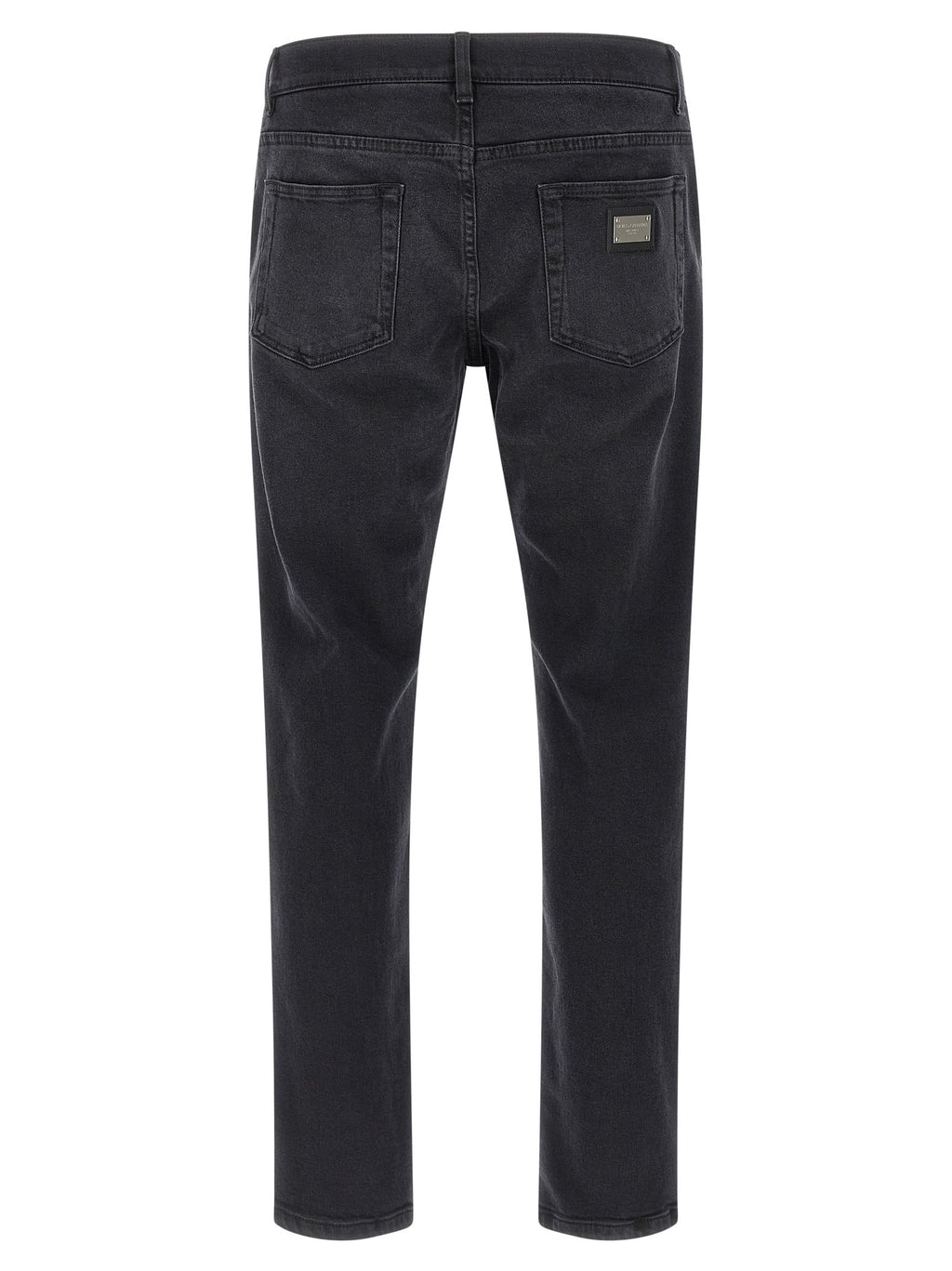 Jeans droits en coton noir de Dolce & Gabbana, style classique, coupe droite, visible en détail sur l'image.