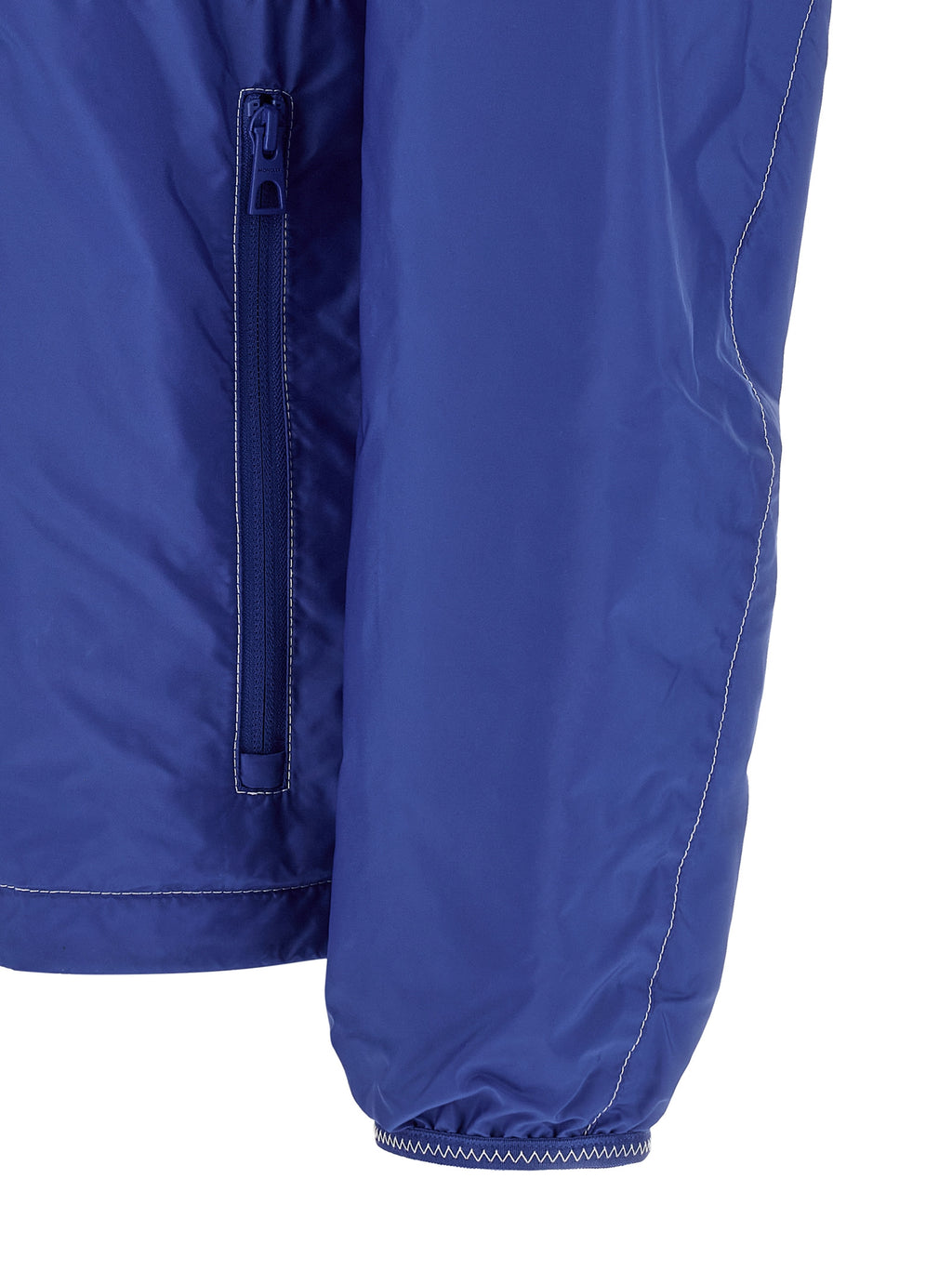 Veste Moncler en polyamide bleu avec capuche et fermeture éclair, design élégant pour un style moderne et chaud