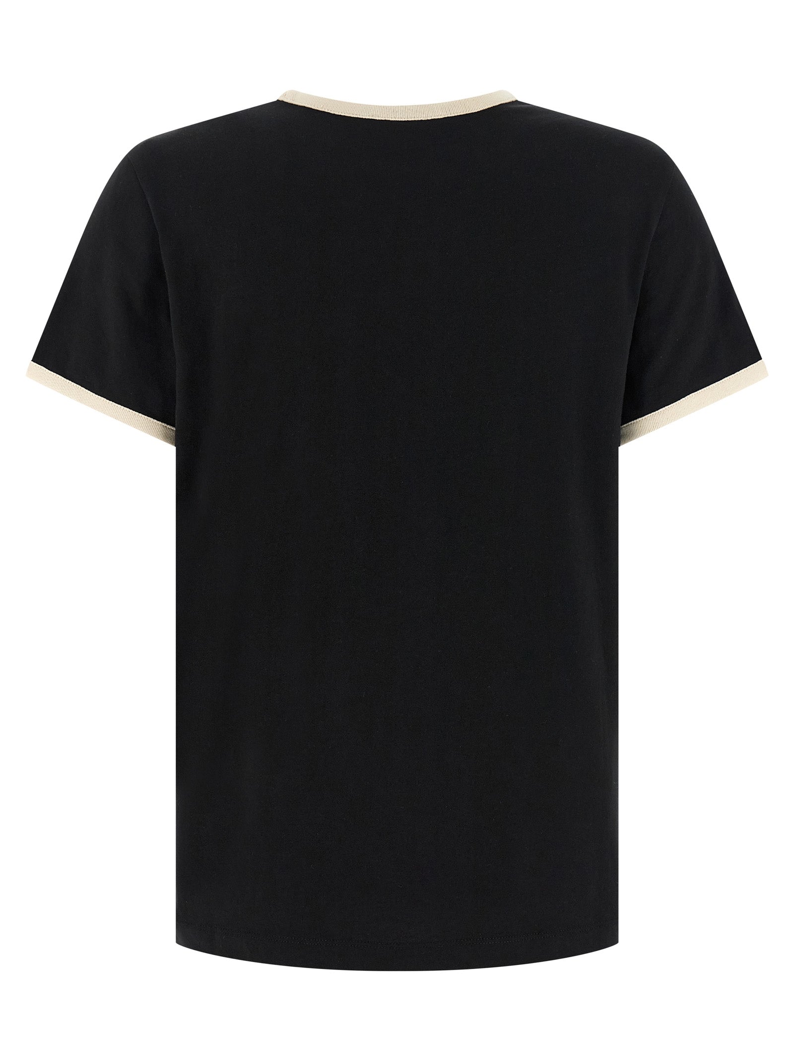 T-shirt en coton noir de Moncler avec logo discret, porté sur un mannequin, pour un style décontracté et élégant.