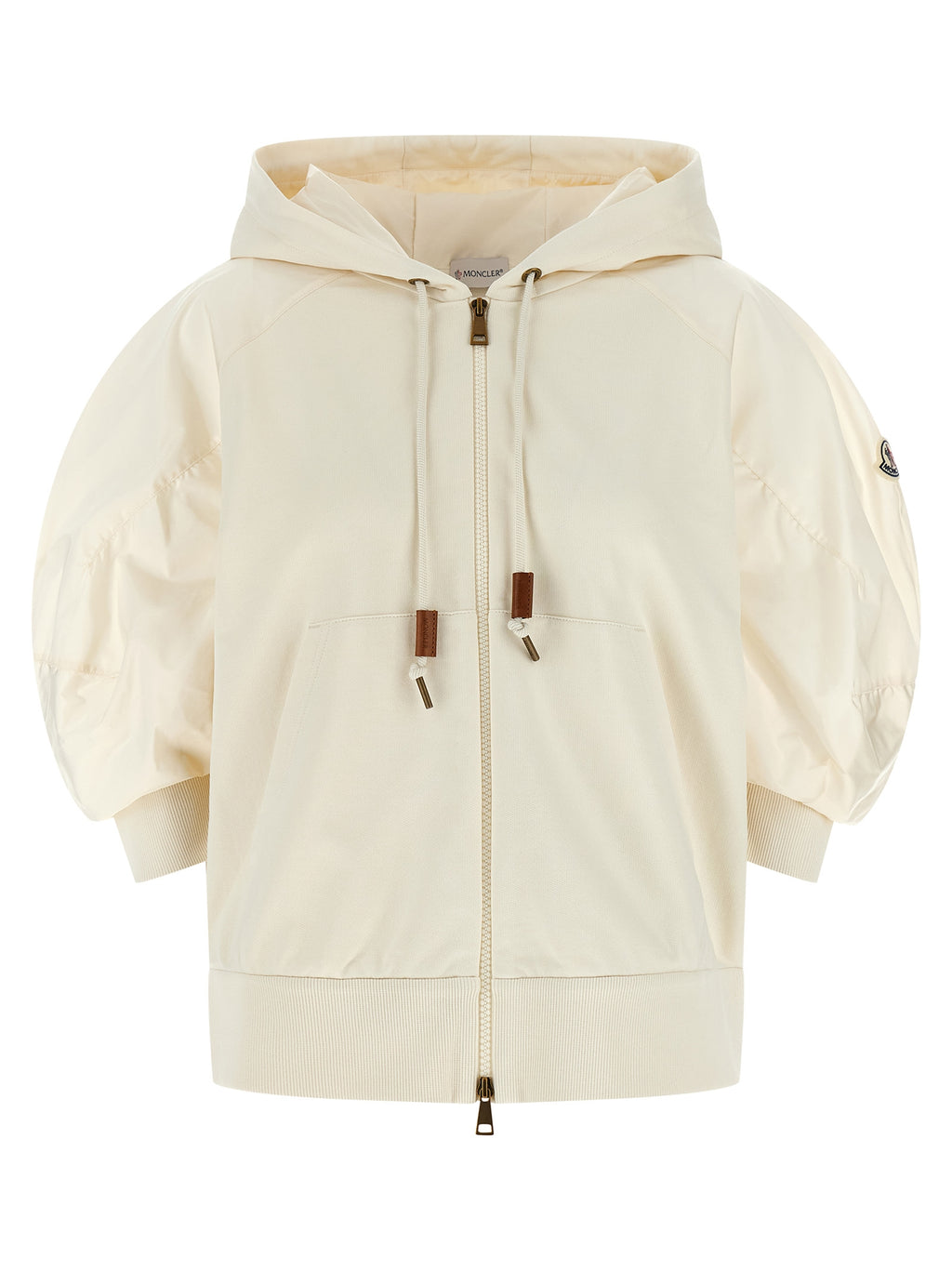 Sweat à capuche en coton blanc Moncler, décontracté avec logo sur la poitrine, vue de face.