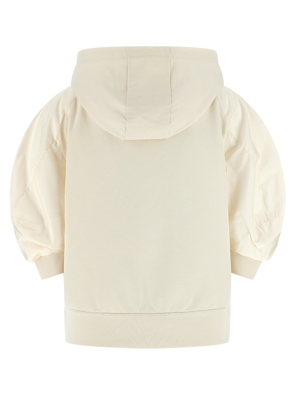 Sweat à capuche blanc en coton de la marque Moncler, vue de face, avec logo sur la poitrine, tissu doux et confortable.