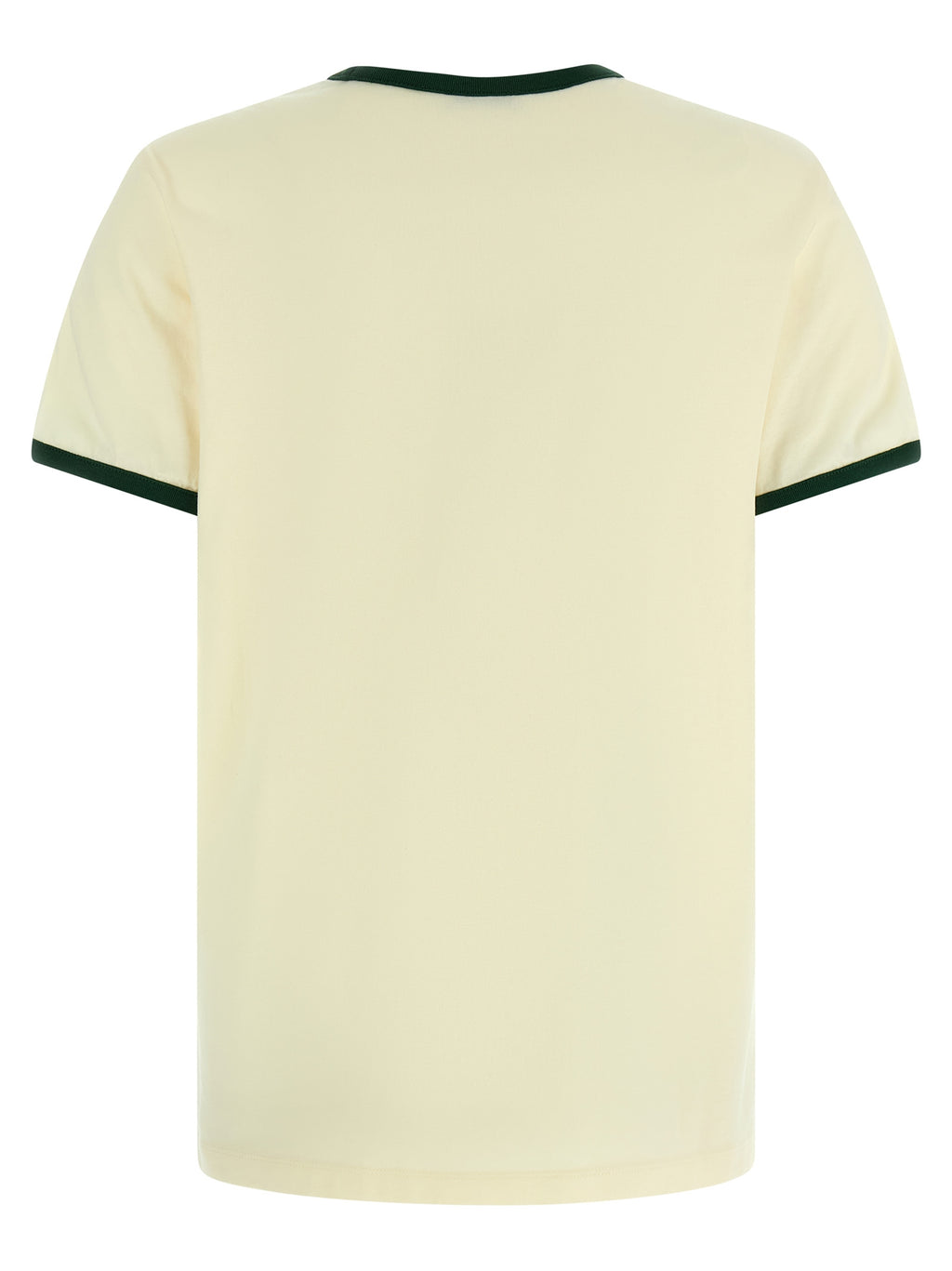 T-shirt beige en coton de la marque Moncler, coupe classique avec logo discret sur la poitrine.