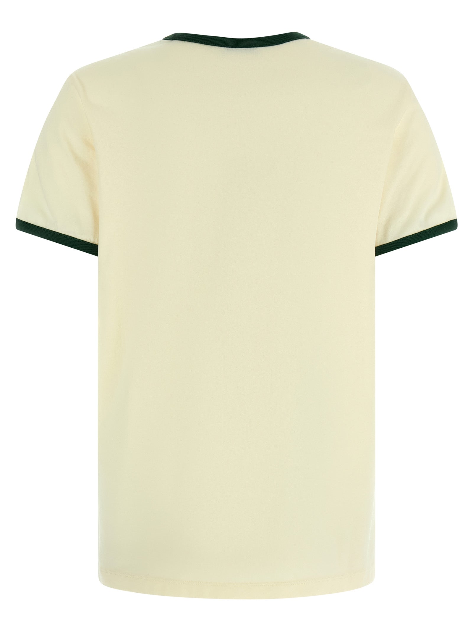 T-shirt beige en coton de la marque Moncler, coupe classique avec logo discret sur la poitrine.
