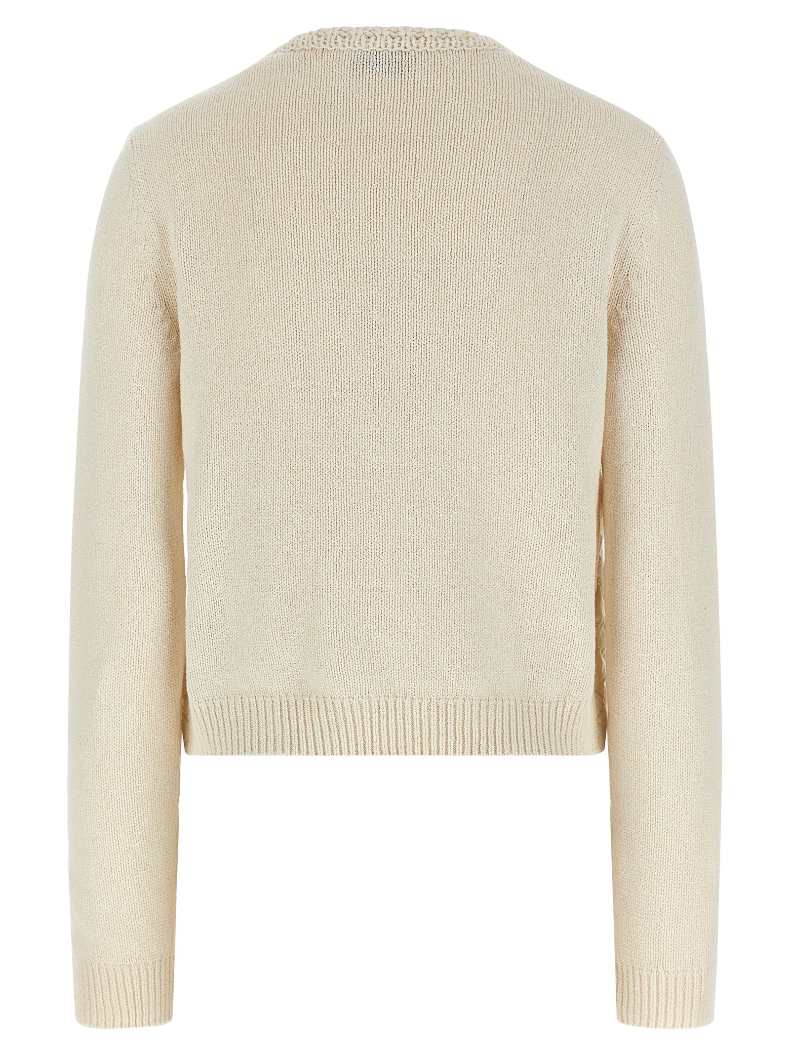 Cardigan en coton beige Moncler, doux et confortable, avec détails de finition élégants.