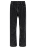 Pantalon décontracté gris en coton de la marque Fendi, vue en gros plan, avec détails de couture et coupe confortable.