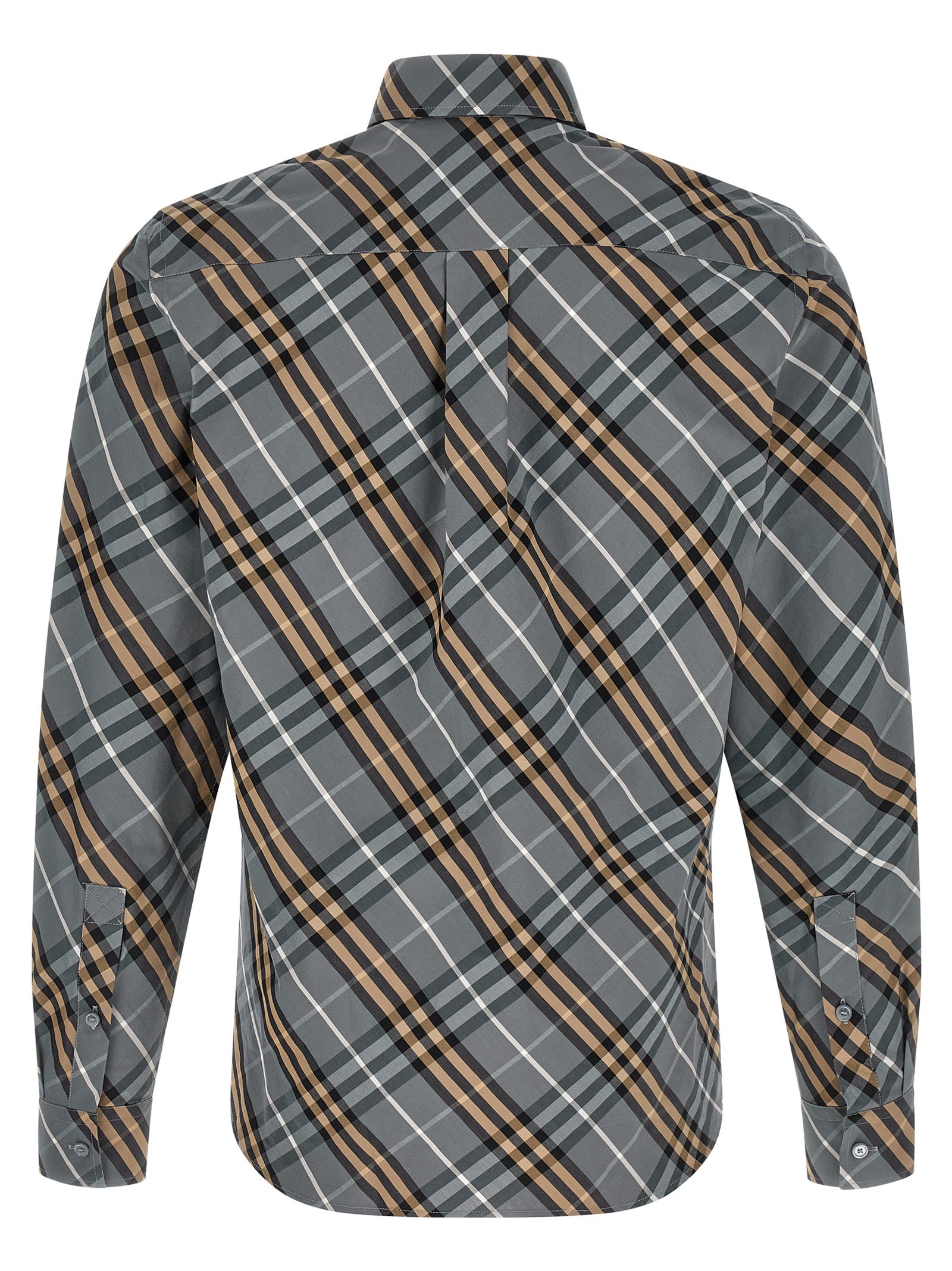 Chemise en coton multicolore Burberry avec motif à carreaux, col classique et manches longues, vue de face.