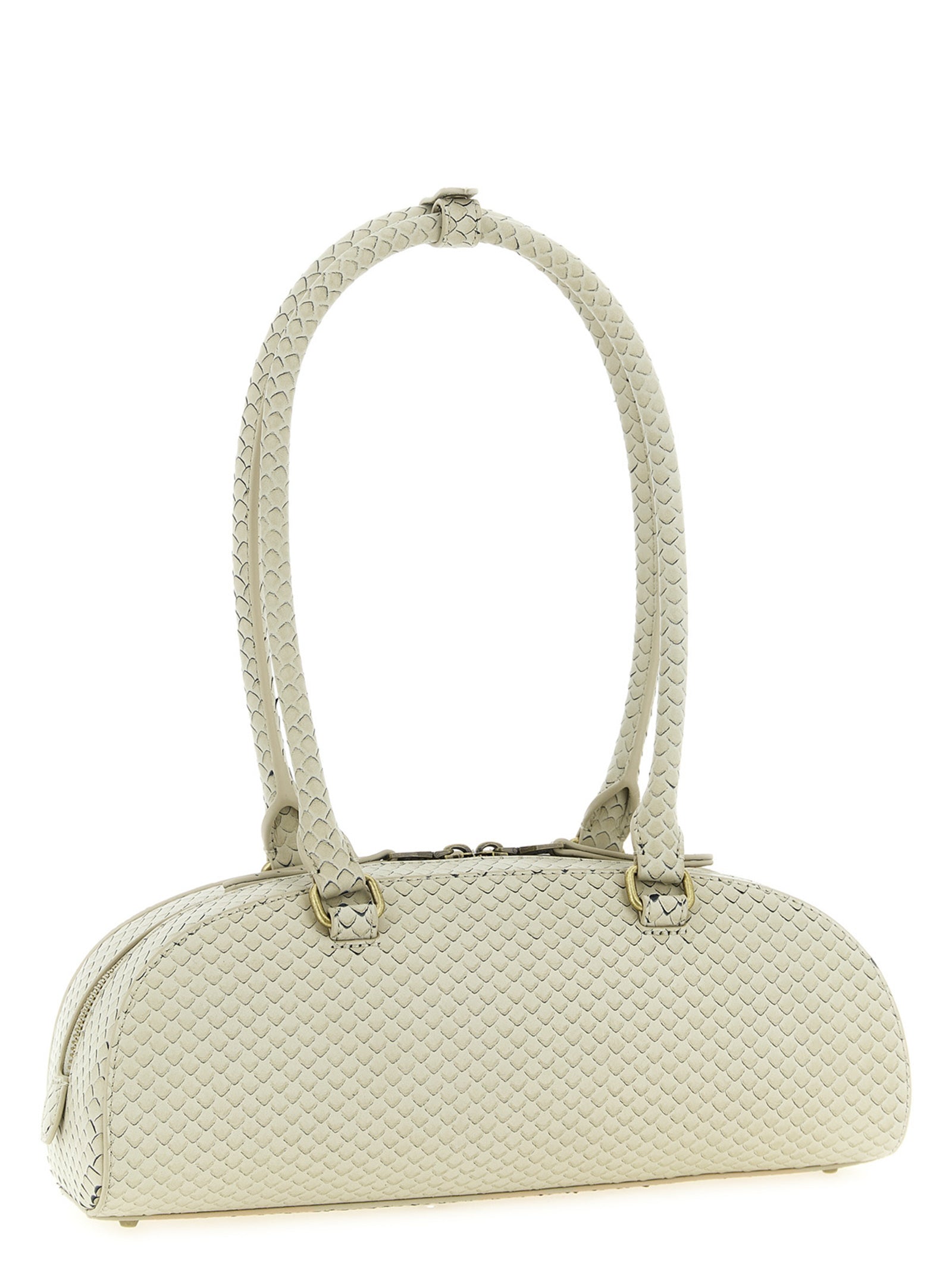 Sac besace Diesel beige en fibres mixtes, avec bandoulière en cuir et détails modernes.