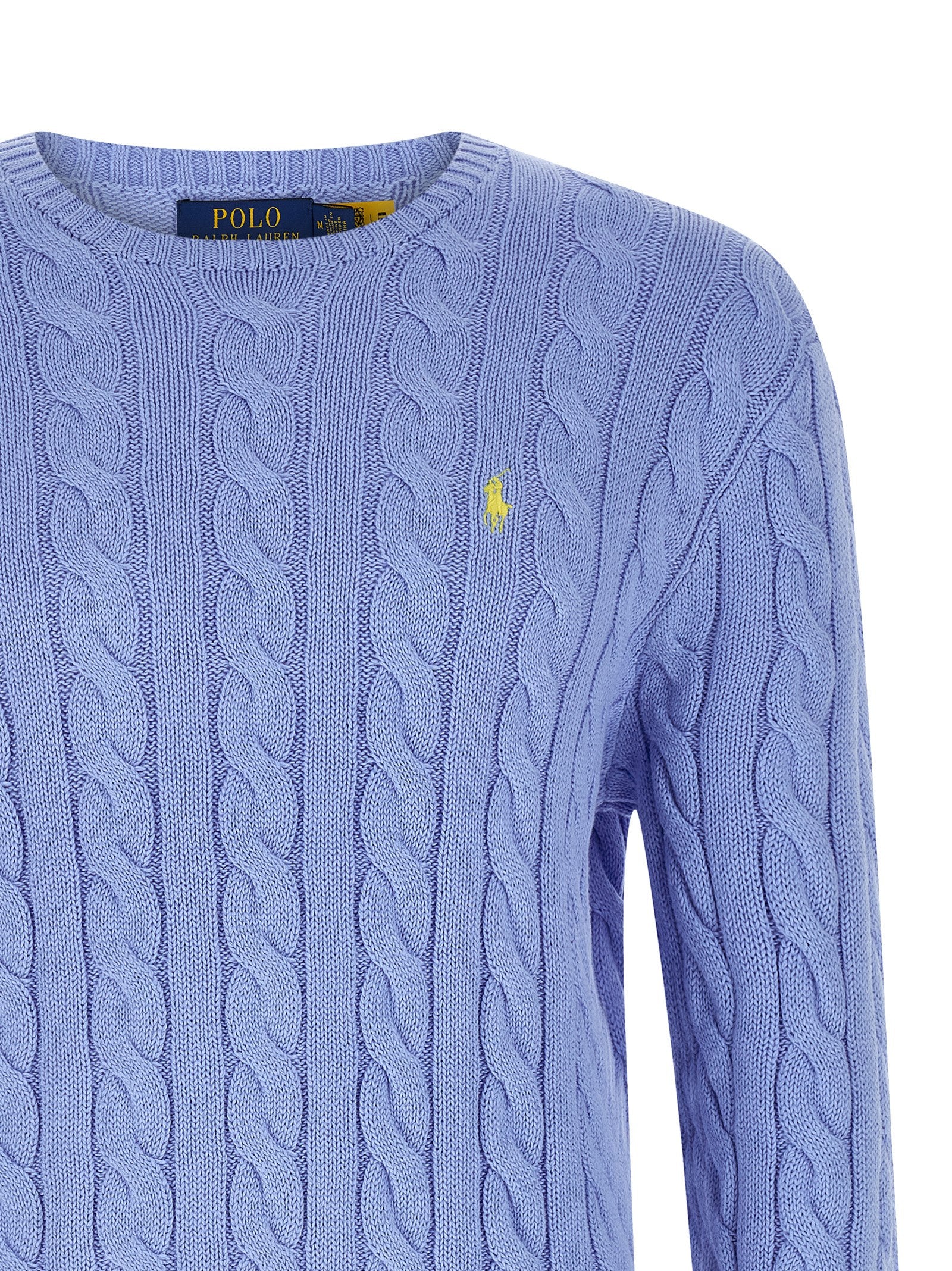 Cardigan en coton bleu de Polo Ralph Lauren, coupe classique avec col en V et boutons, porté sur un mannequin.