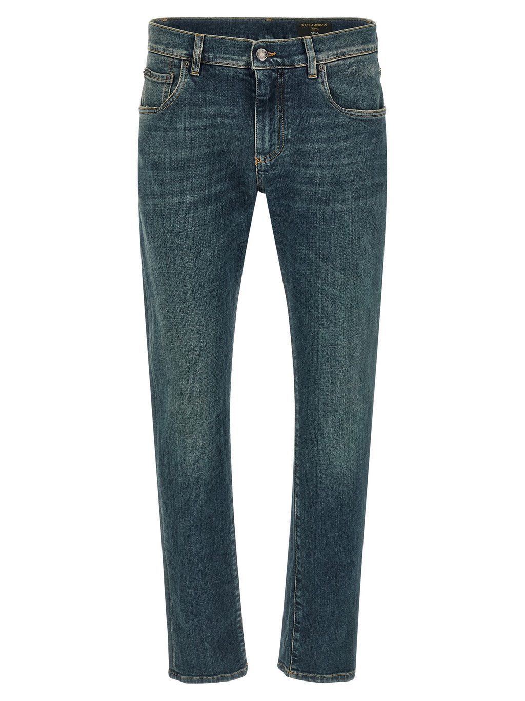 Jeans slim en coton bleu de Dolce & Gabbana, ajustés, avec poches arrière et détails classiques.