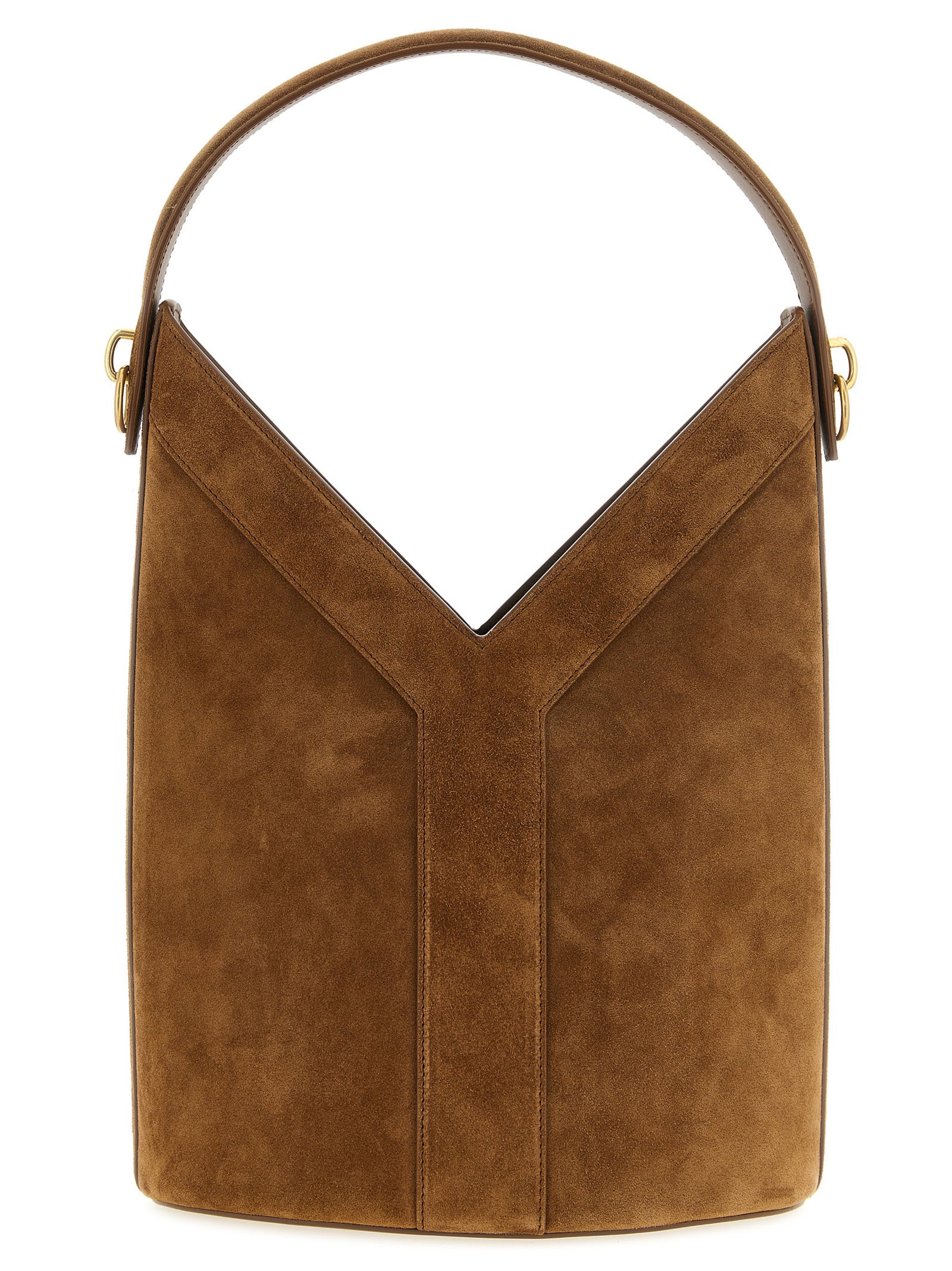 Sac à épaule en veau marron de Saint Laurent, élégant et sophistiqué, avec détails en cuir visible sur l'image.