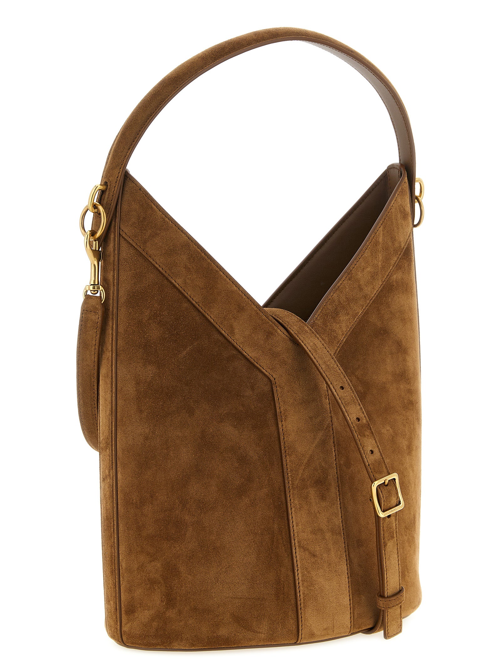 Sac à bandoulière en cuir de veau marron de Saint Laurent, style élégant et classique, avec détails en métal doré.