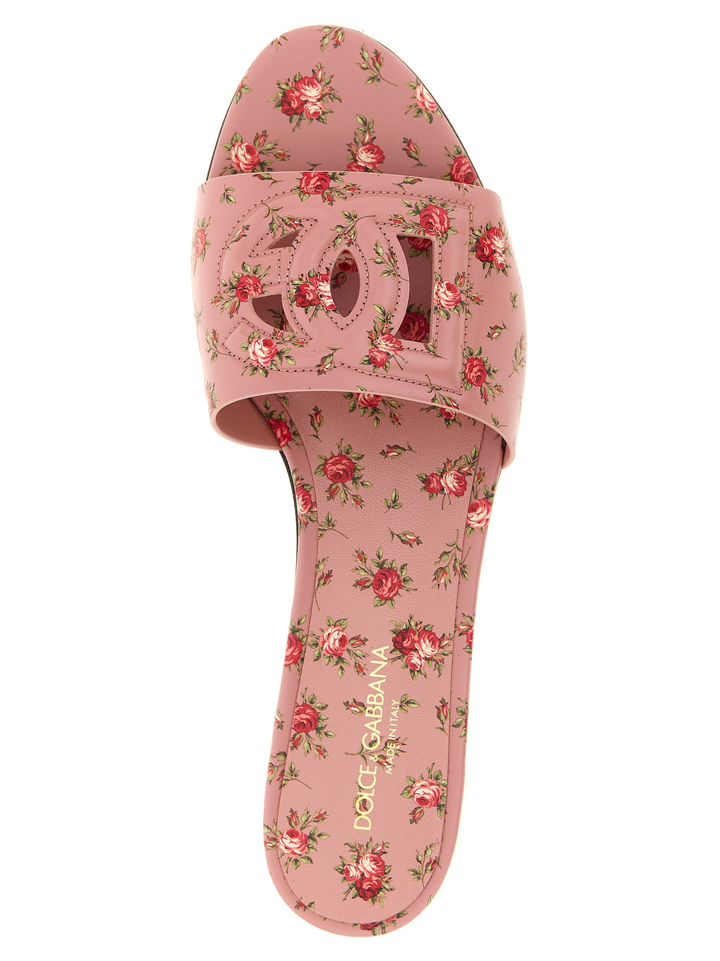 Sandales Dolce & Gabbana en cuir de veau multicolore, design élégant et coloré, visibles sur l'image.