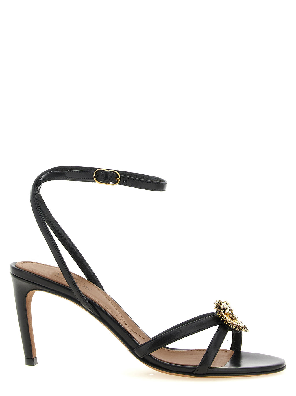 Sandales à talons stilettos en cuir de veau noir de Dolce & Gabbana, élégantes chaussures à talons hauts.