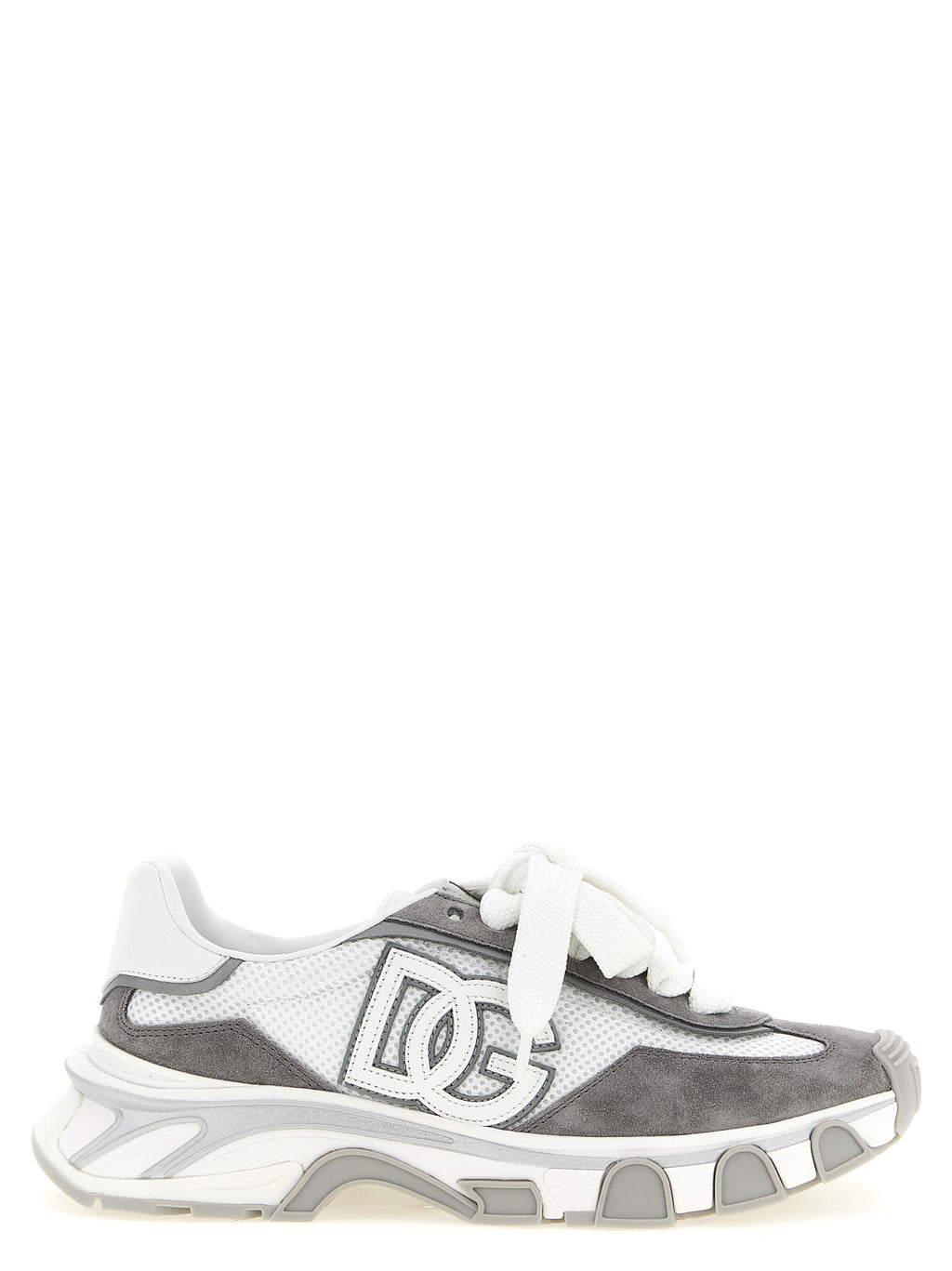 Sneakers de sport en polyester gris Dolce & Gabbana avec semelles blanches et design moderne, vue de face.