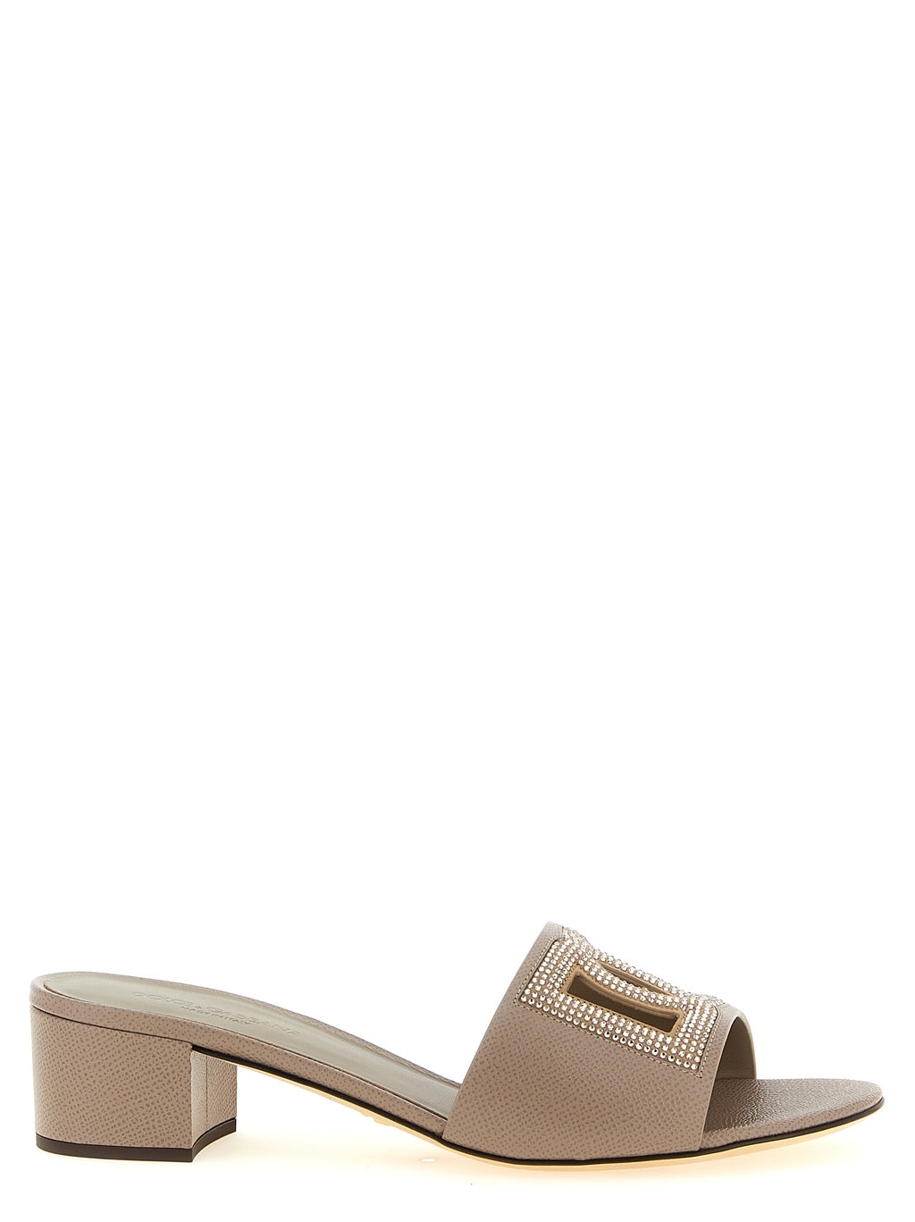 Mules en cuir de veau gris Dolce & Gabbana, élégantes chaussures plates pour femmes avec design sophistiqué.
