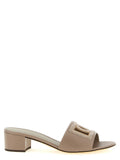 Mules en cuir de veau gris Dolce & Gabbana, élégantes chaussures plates pour femmes avec design sophistiqué.