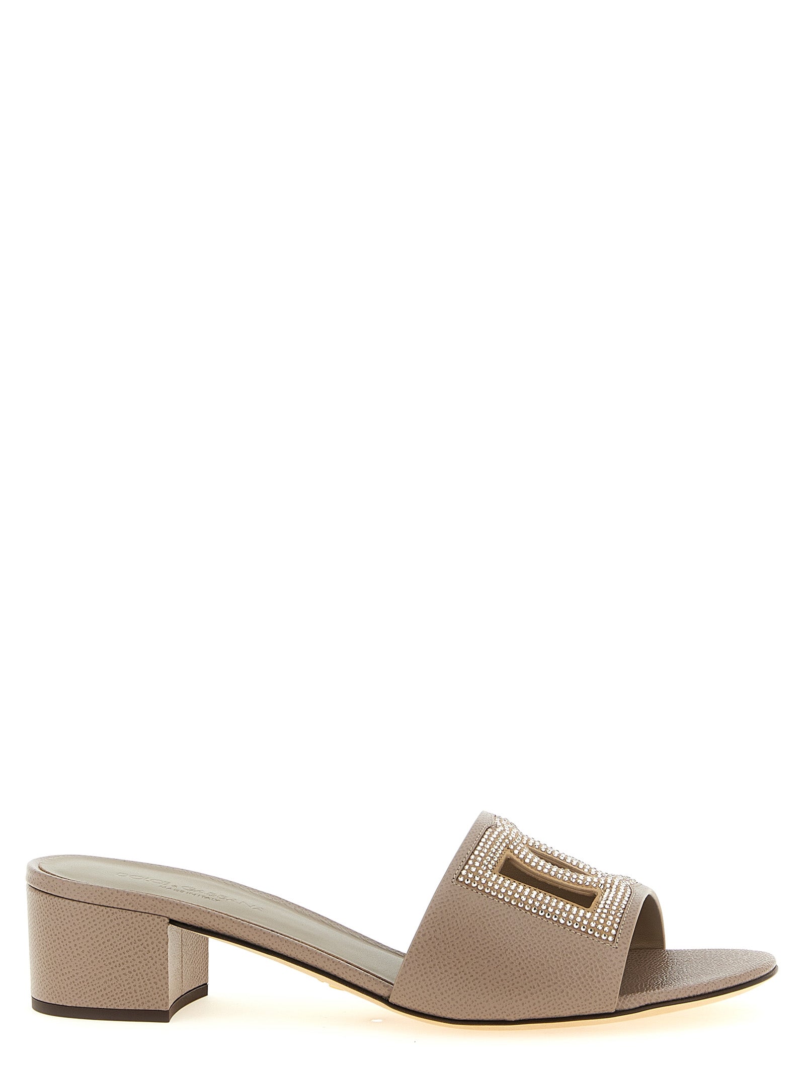 Mules en cuir de veau gris Dolce & Gabbana, élégantes chaussures plates pour femmes avec design sophistiqué.
