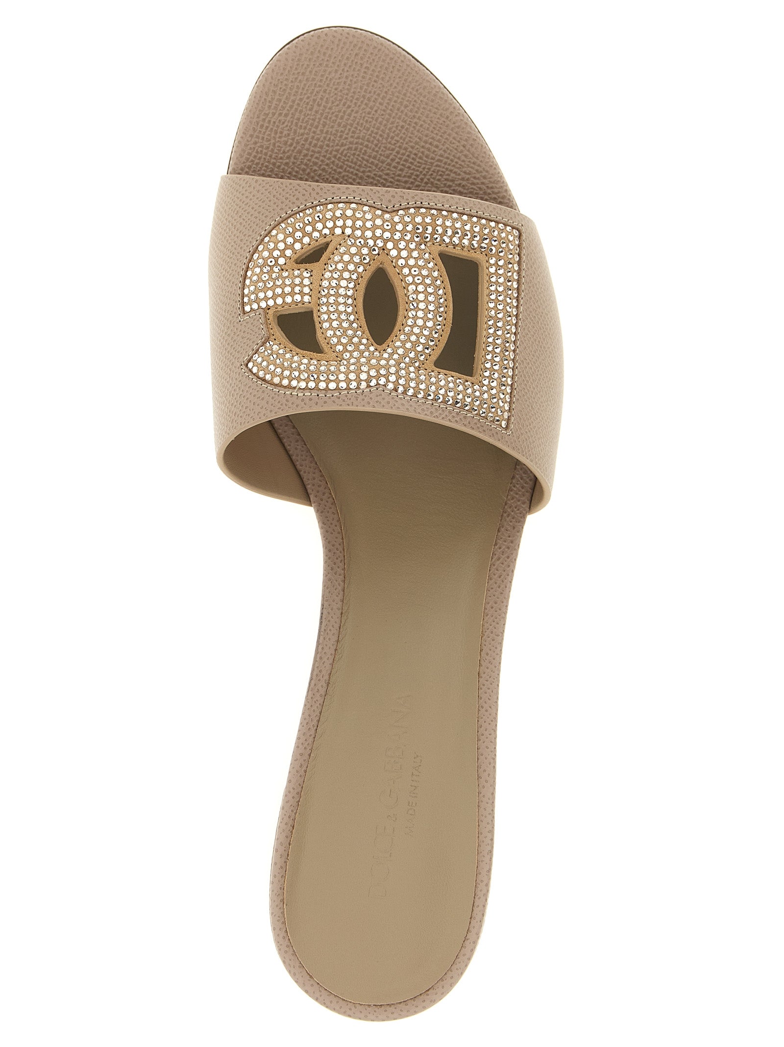 Mules en cuir de veau gris Dolce & Gabbana, chaussures élégantes pour femme, vues de côté sur fond neutre.