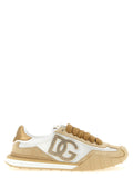 Chaussures de sport en cuir de veau beige de Dolce & Gabbana, baskets athlétiques élégantes avec détails modernes.