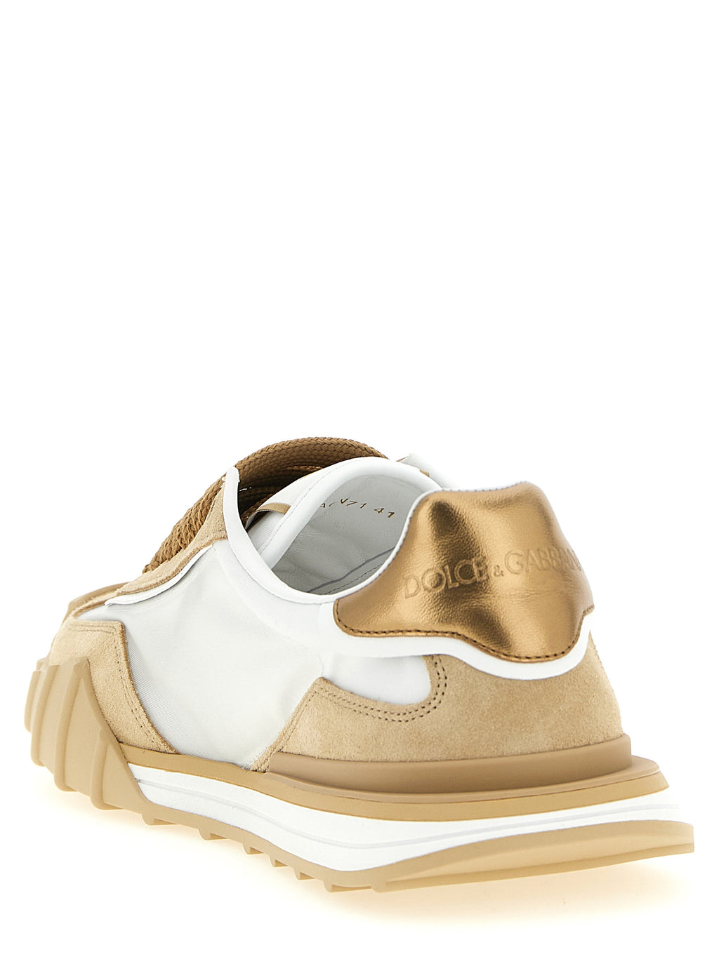 Chaussures de sport en cuir de veau beige de Dolce & Gabbana, baskets athlétiques élégantes pour homme.