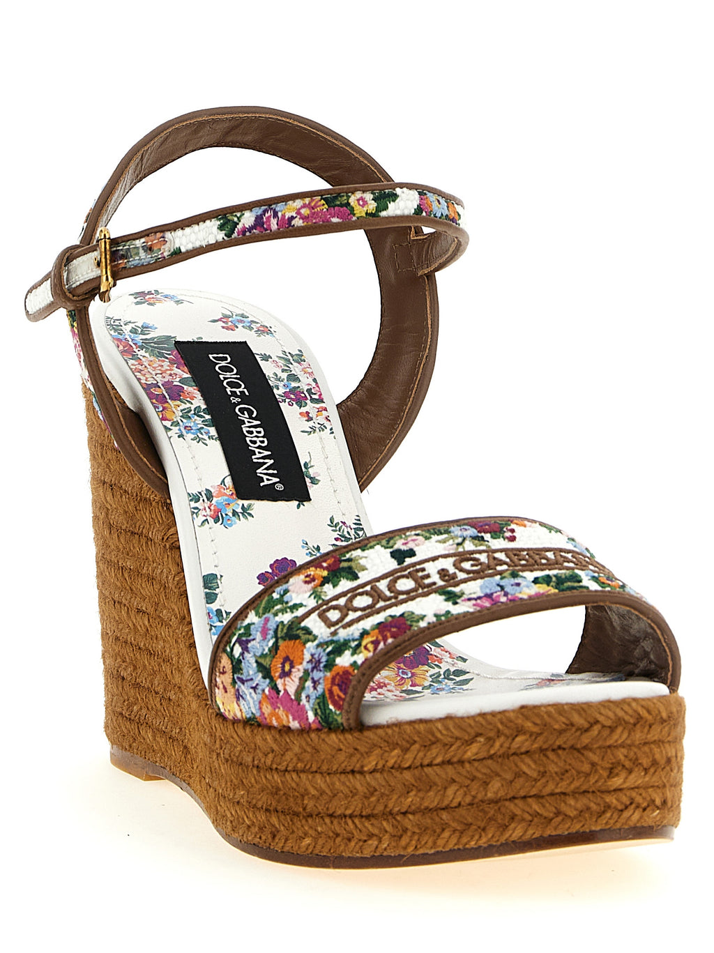Sandales à talons compensés multicolores en polyamide de Dolce & Gabbana, détails colorés et design élégant.