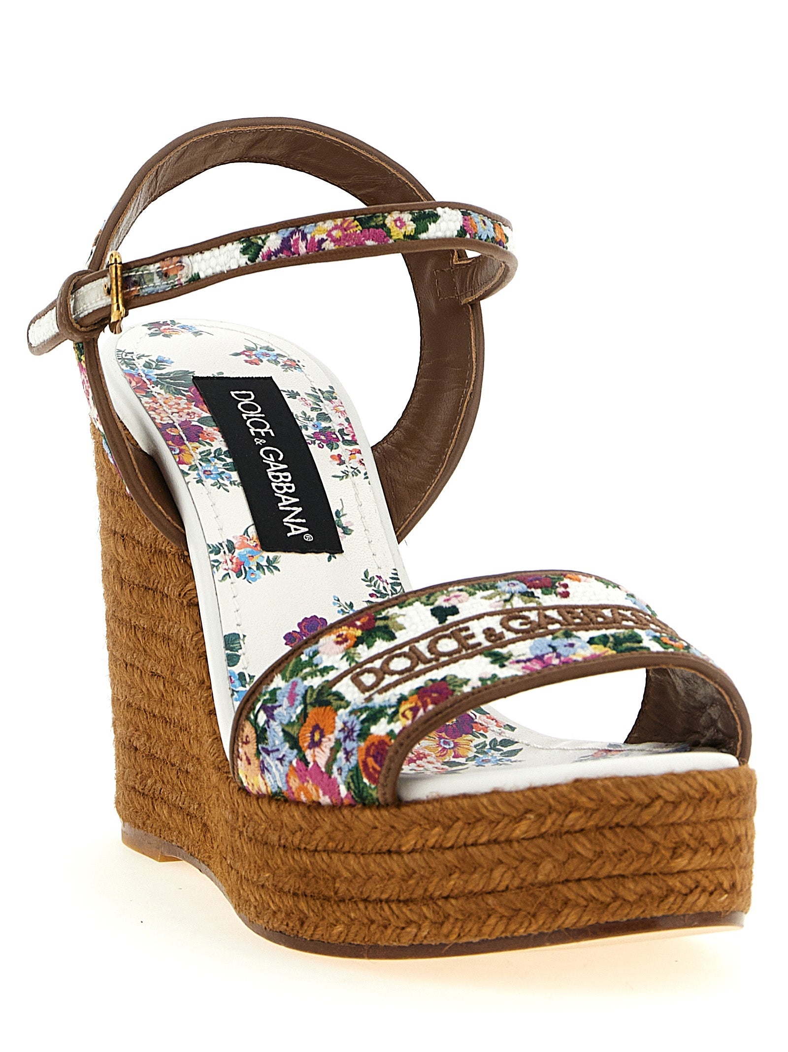 Sandales à talons compensés multicolores en polyamide de Dolce & Gabbana, détails colorés et design élégant.