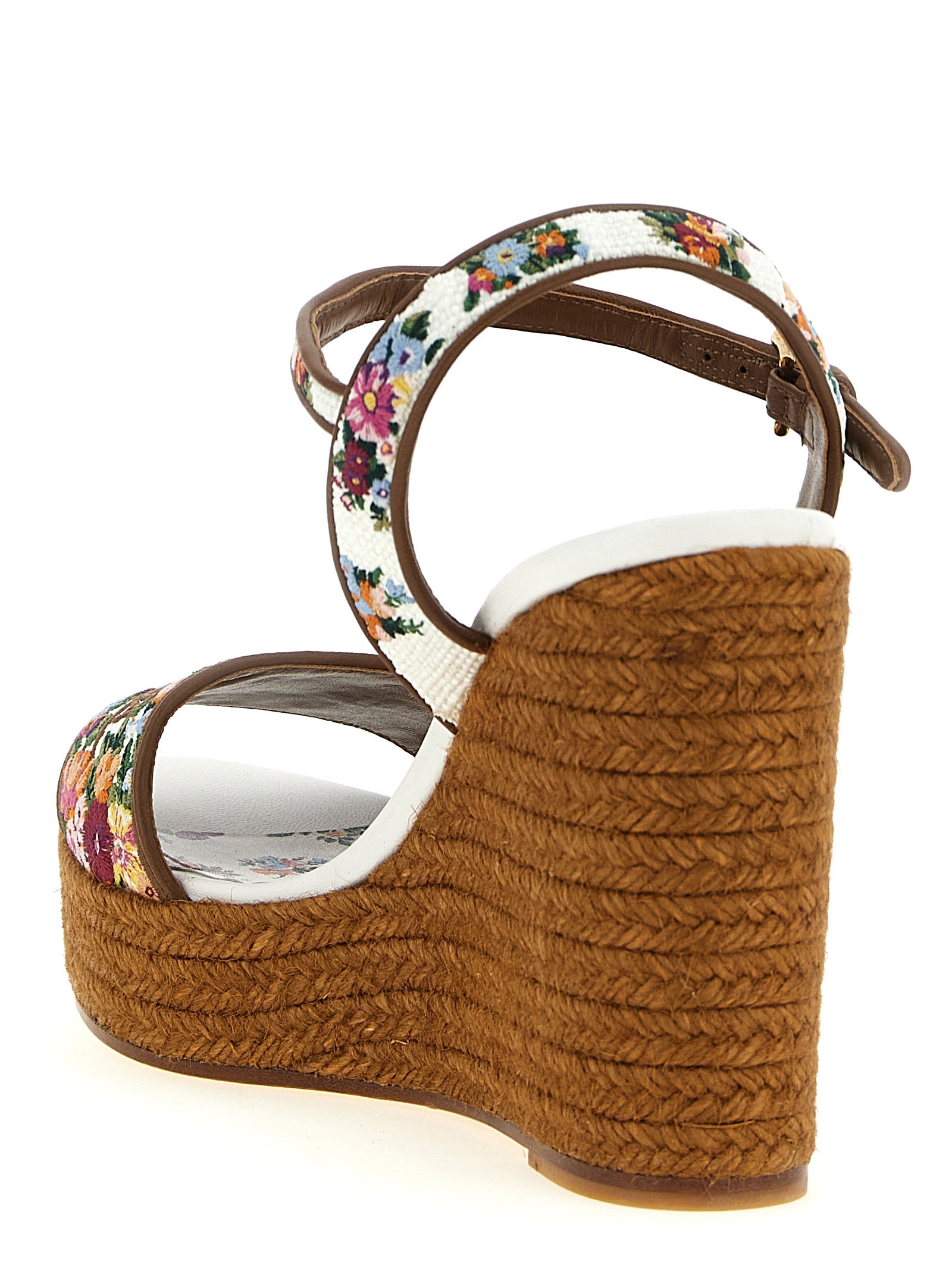 Sandales compensées en polyamide multicolore de Dolce & Gabbana, avec design élégant et détails colorés visibles.
