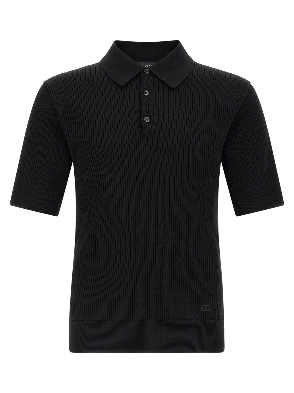 Chemise polo noire en coton Dolce & Gabbana, vue de face, détail du col et du logo brodé, style élégant et classique.