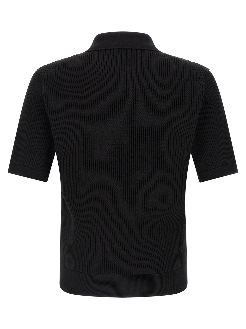 Chemise polo noire en coton de Dolce & Gabbana, vêtement élégant avec col classique et logo dissimulé.