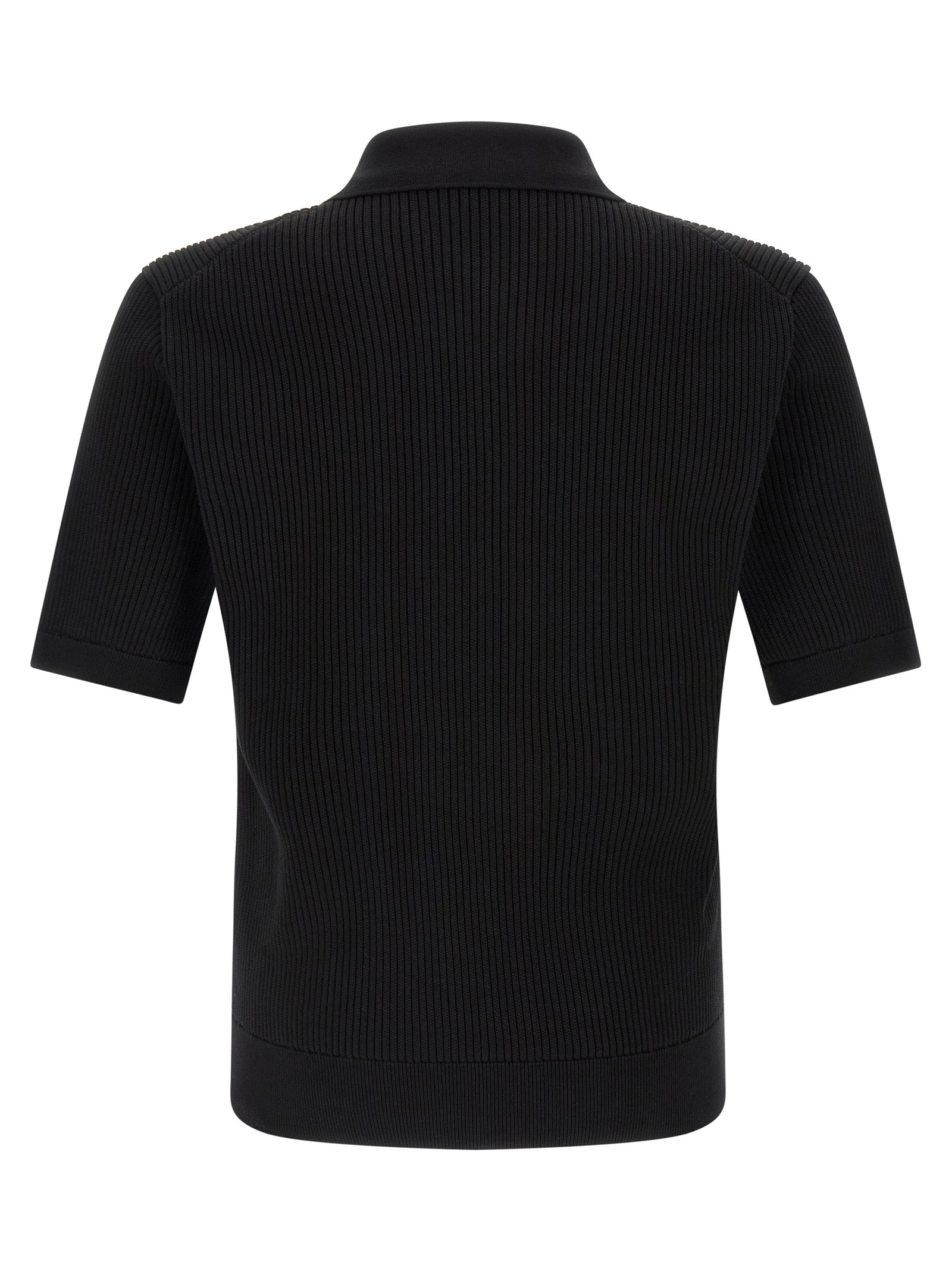 Chemise polo noire en coton de Dolce & Gabbana, vêtement élégant avec col classique et logo dissimulé.