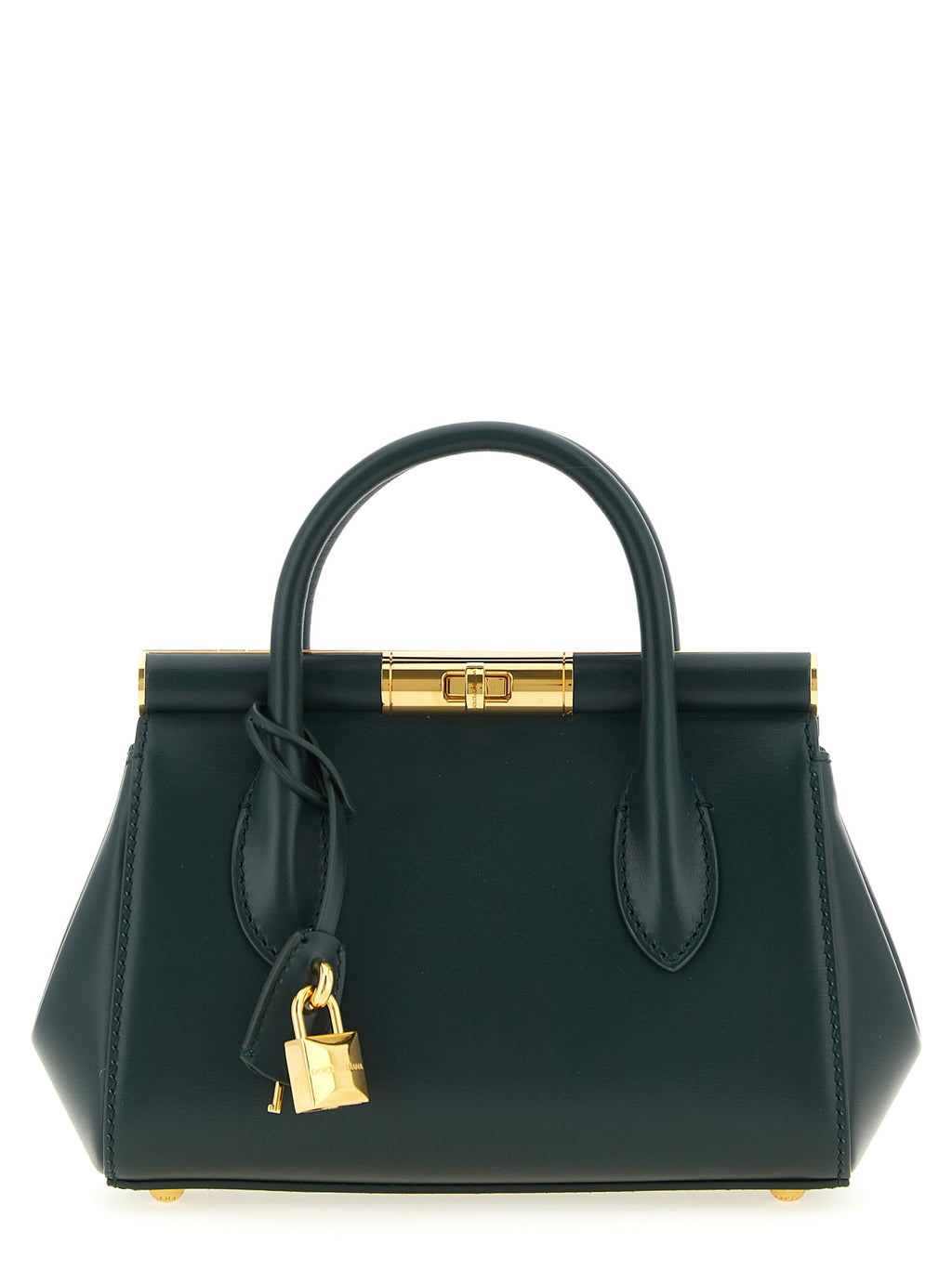 Sac à main Dolce & Gabbana en cuir de veau bicolore, élégant et sophistiqué, avec poignées et détails raffinés.