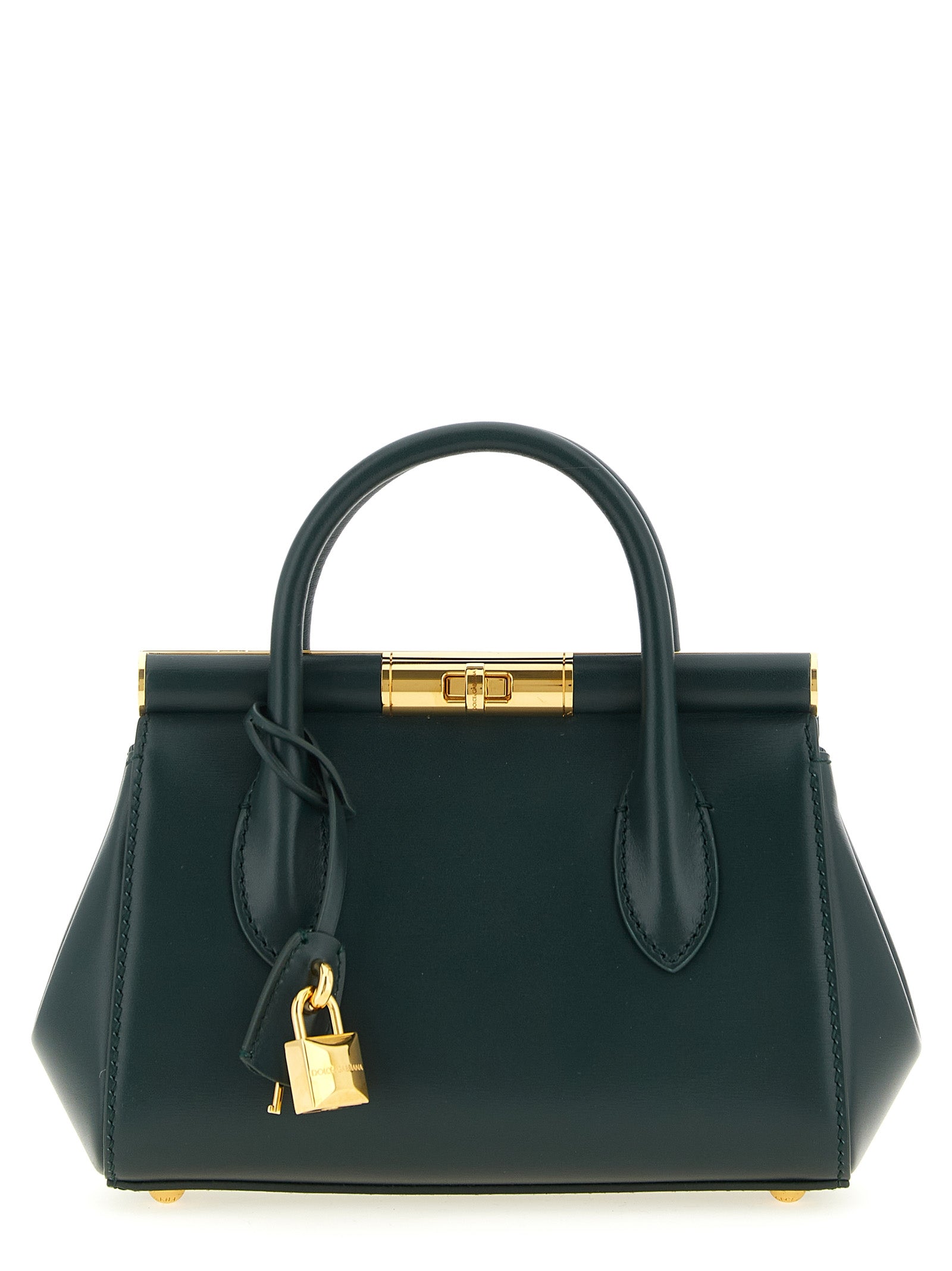 Sac à main Dolce & Gabbana en cuir de veau bicolore, élégant et sophistiqué, avec poignées et détails raffinés.