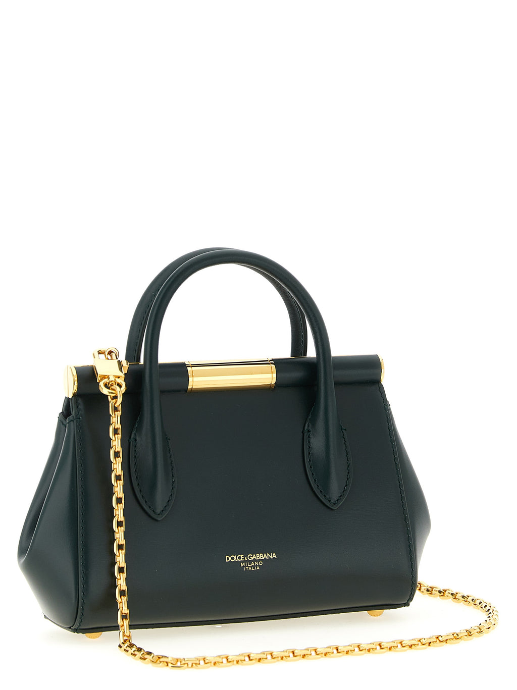 Sac à main Dolce & Gabbana en cuir de veau bicolore, design élégant et sophistiqué, visible avec poignées et fermeture métallique.