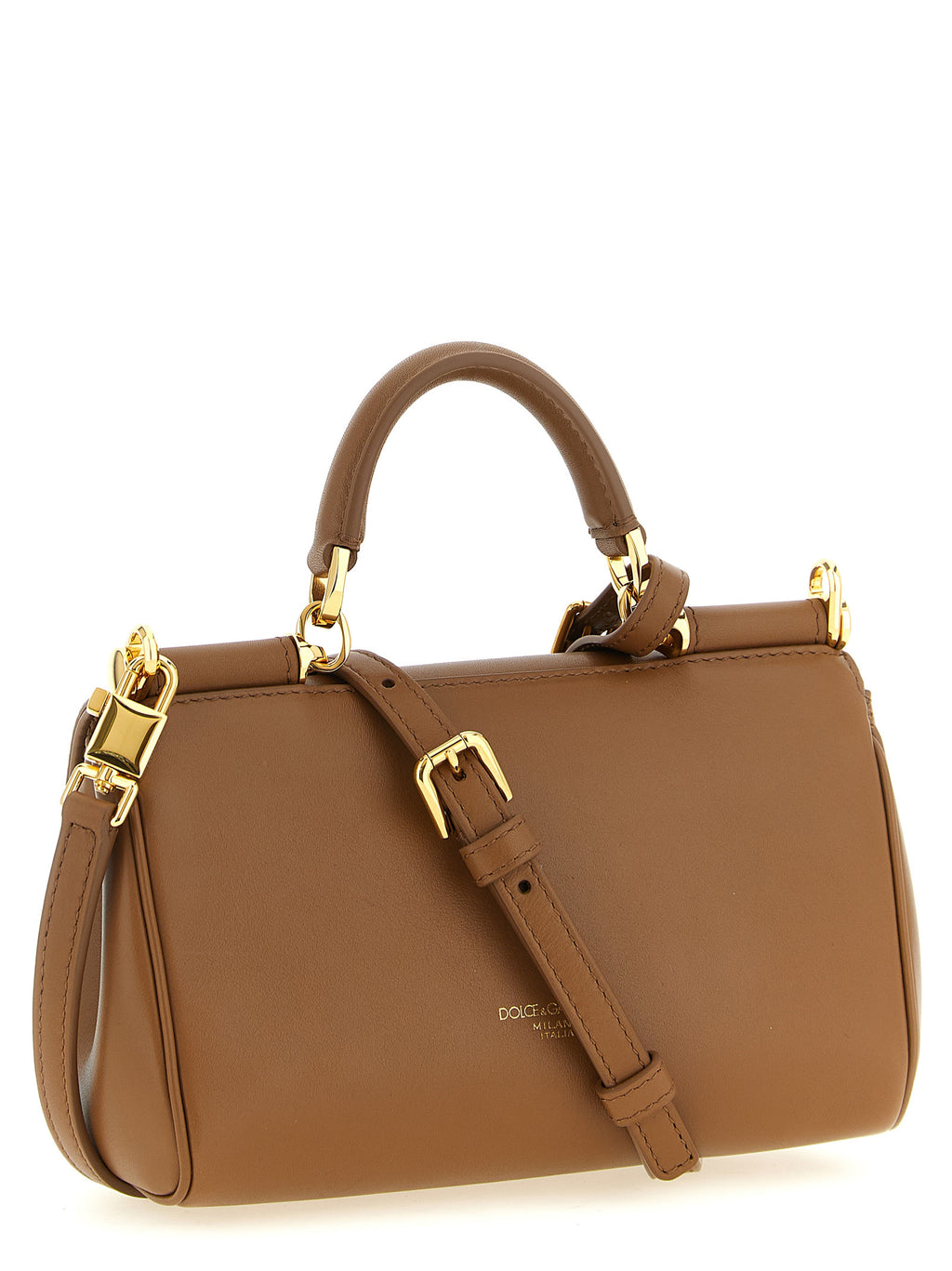 Sac à main en cuir de veau marron Dolce & Gabbana, élégant et sophistiqué, avec détails de finition raffinés.